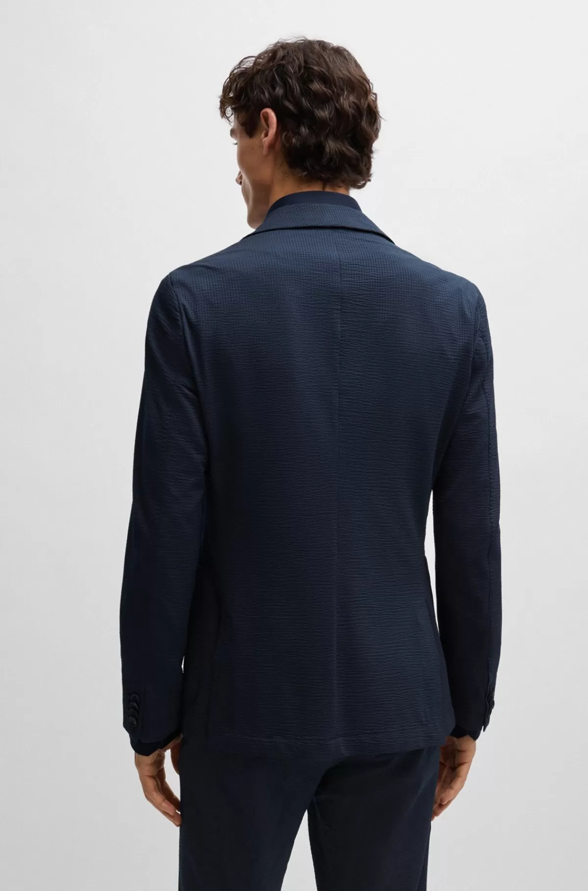 HUGO BOSS Slim Fit Jakke I Bæk Og Bølge Med Performance-stræk Mørkeblå Best