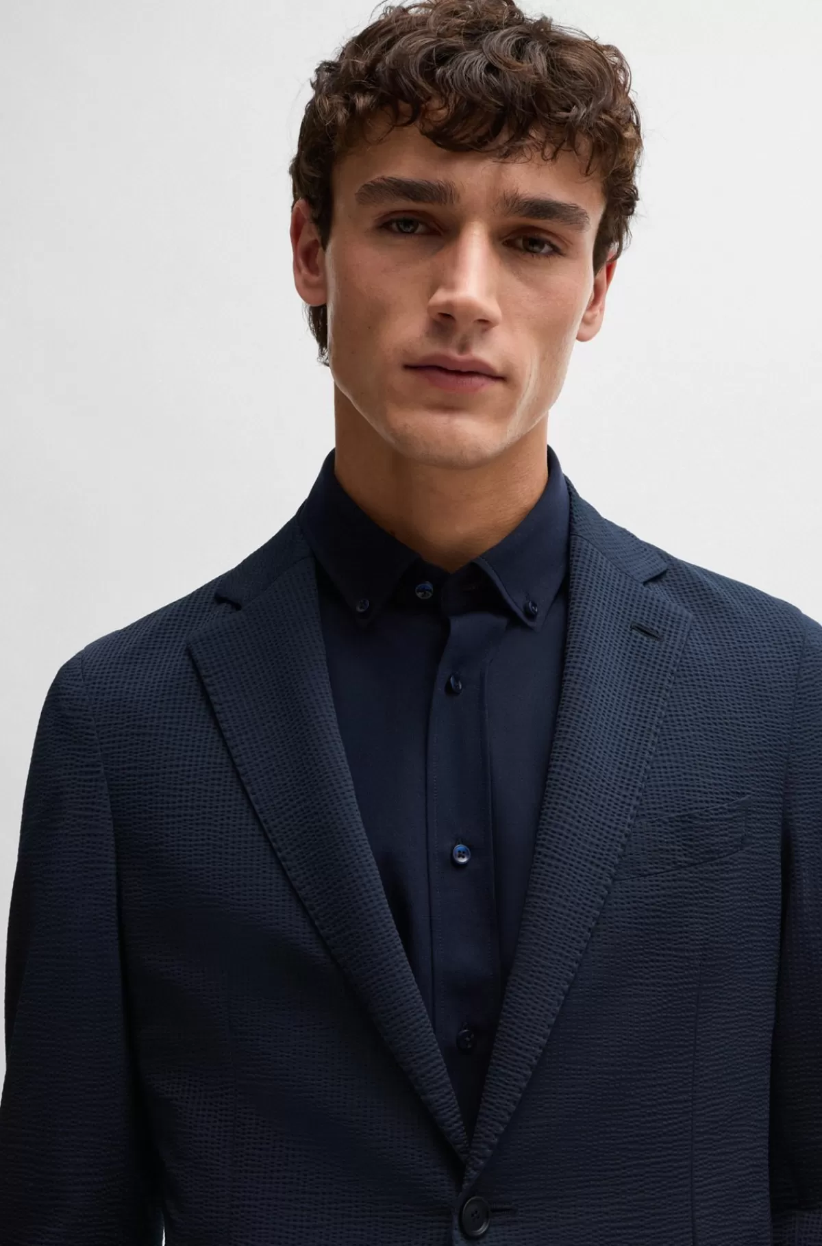 HUGO BOSS Slim Fit Jakke I Bæk Og Bølge Med Performance-stræk Mørkeblå Best