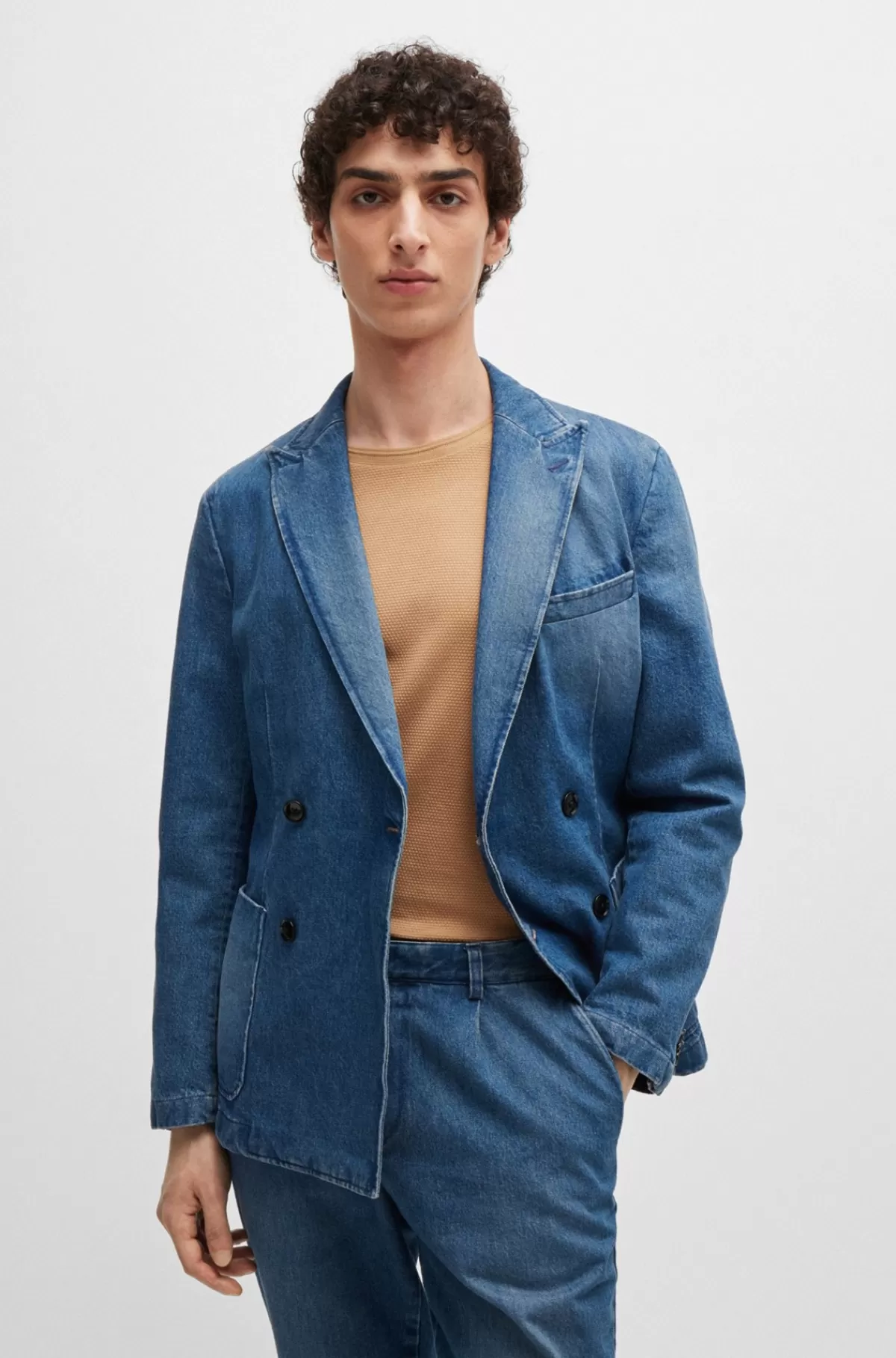 HUGO BOSS Slim Fit Jakke I Blå Bomuldsdenim Lyseblå Flash Sale