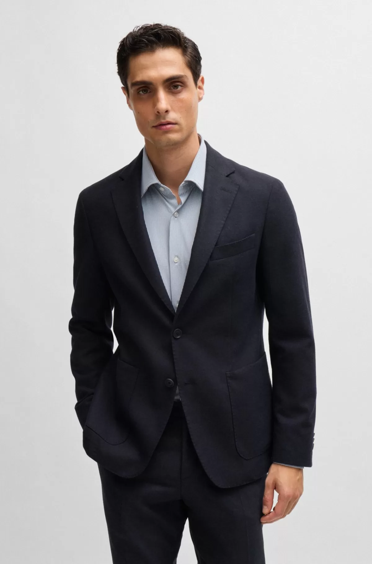 HUGO BOSS Slim Fit Jakke I Flannel Med Stræk Mørkeblå New