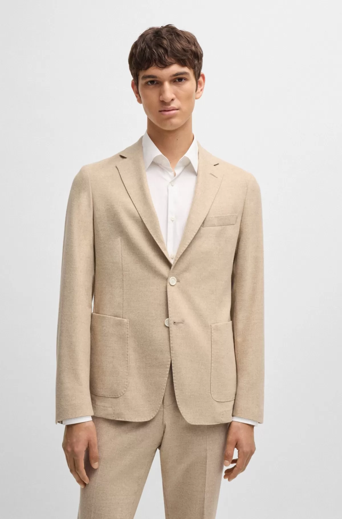 HUGO BOSS Slim Fit Jakke I Flannel Med Stræk Beige New
