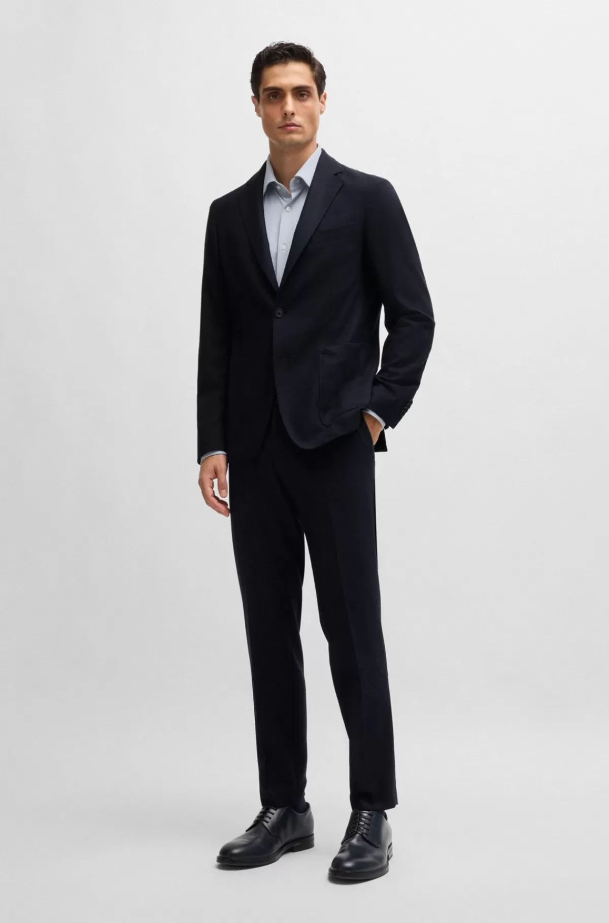 HUGO BOSS Slim Fit Jakke I Flannel Med Stræk Mørkeblå New