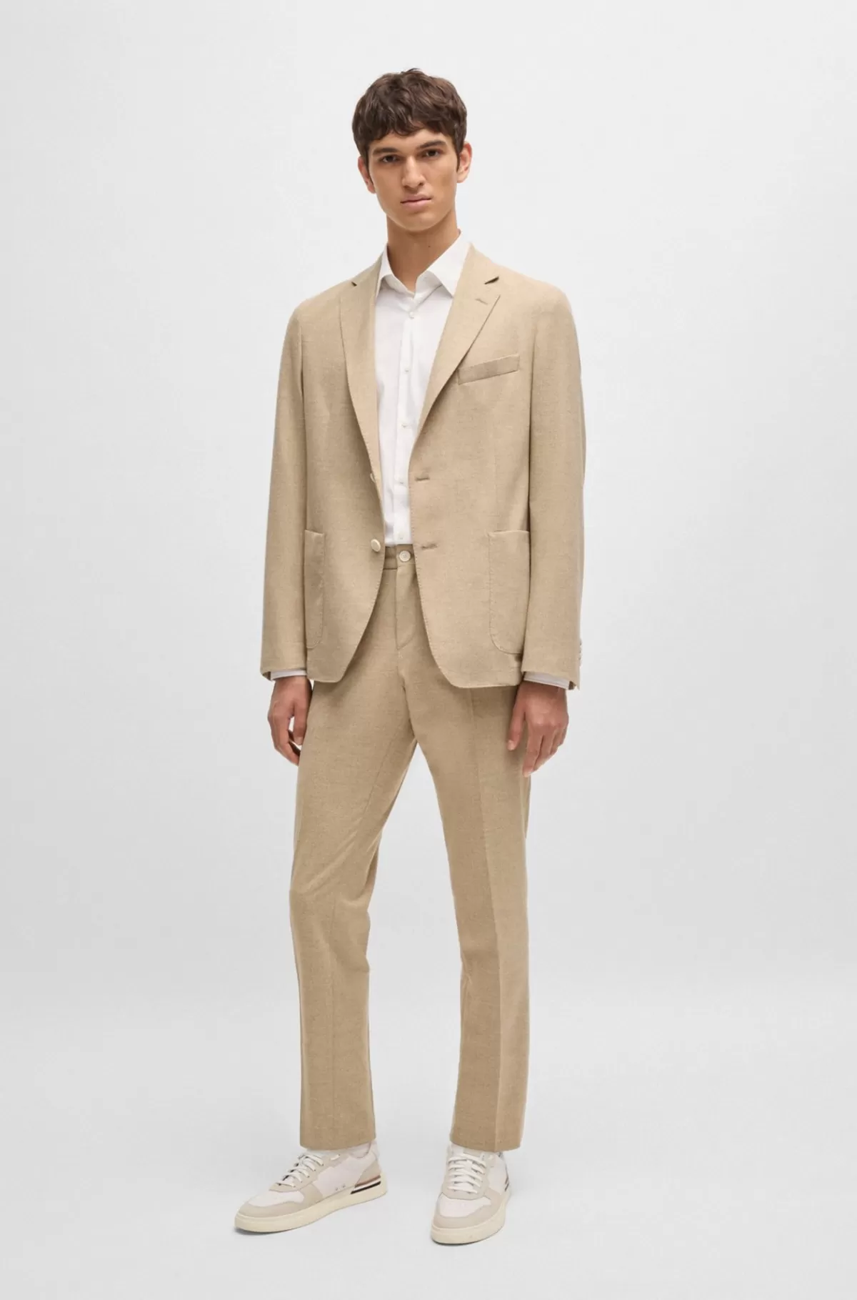 HUGO BOSS Slim Fit Jakke I Flannel Med Stræk Beige New