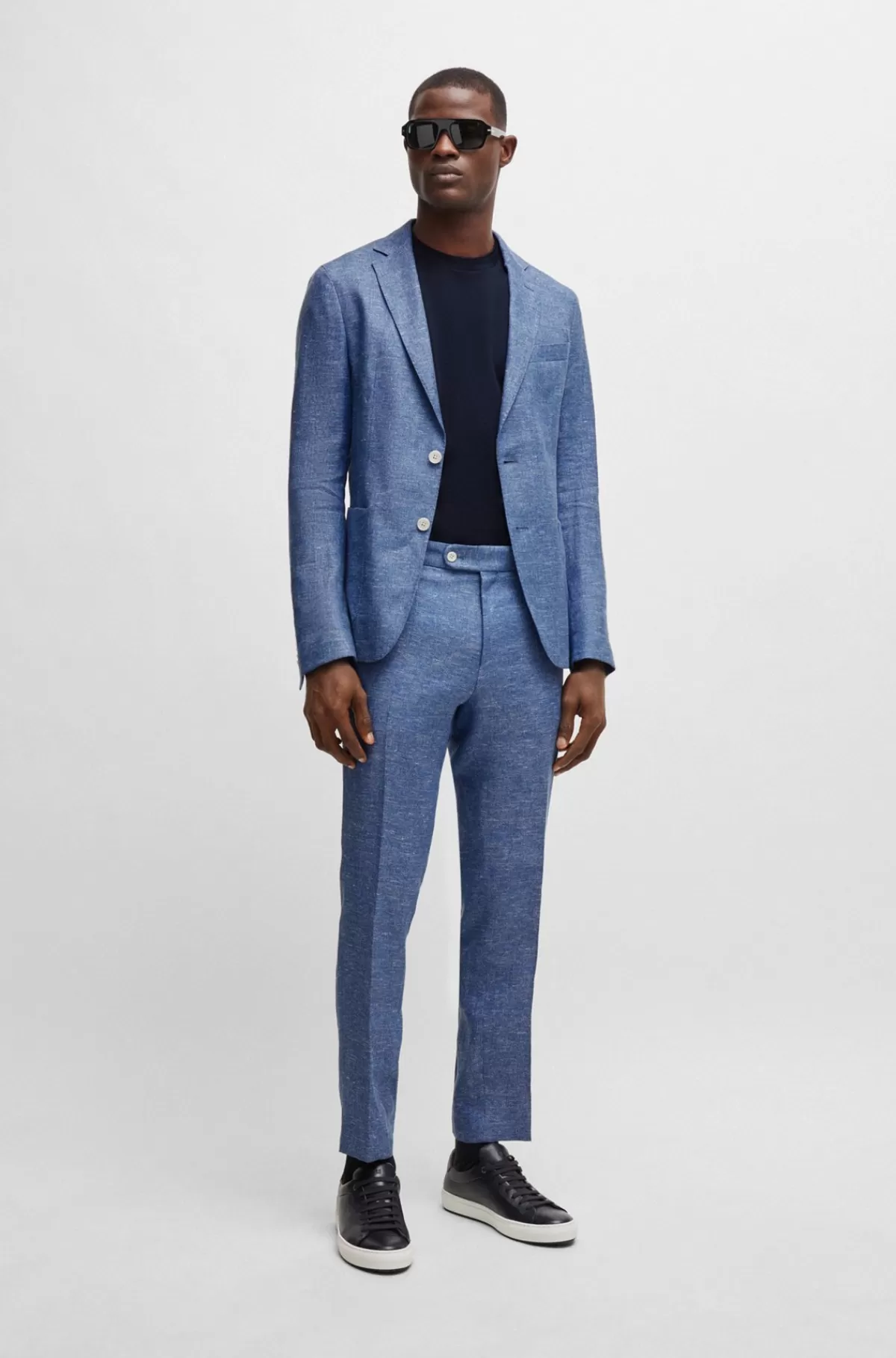 HUGO BOSS Slim Fit Jakke I Hørblanding Med Mikromønster Blå Clearance