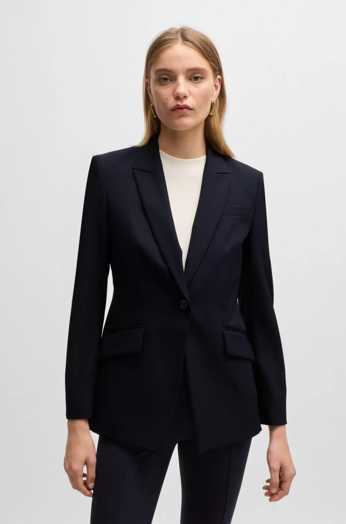 HUGO BOSS Slim Fit Jakke I Hurtigtørrende Stof Med Stræk Mørkeblå Best