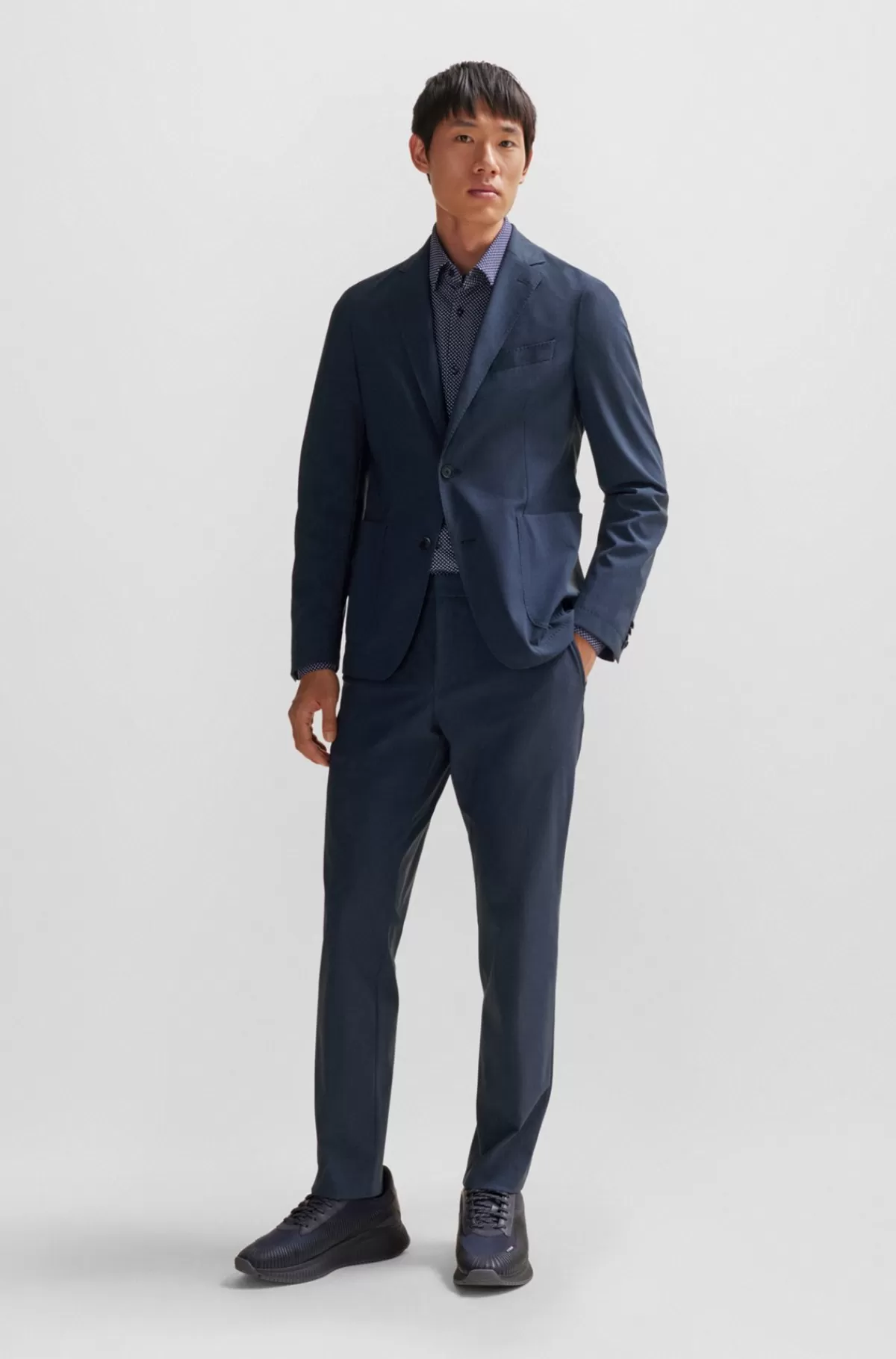 HUGO BOSS Slim Fit Jakke I Jersey Med Performance-stræk Og Mikromønster Mørkeblå Discount