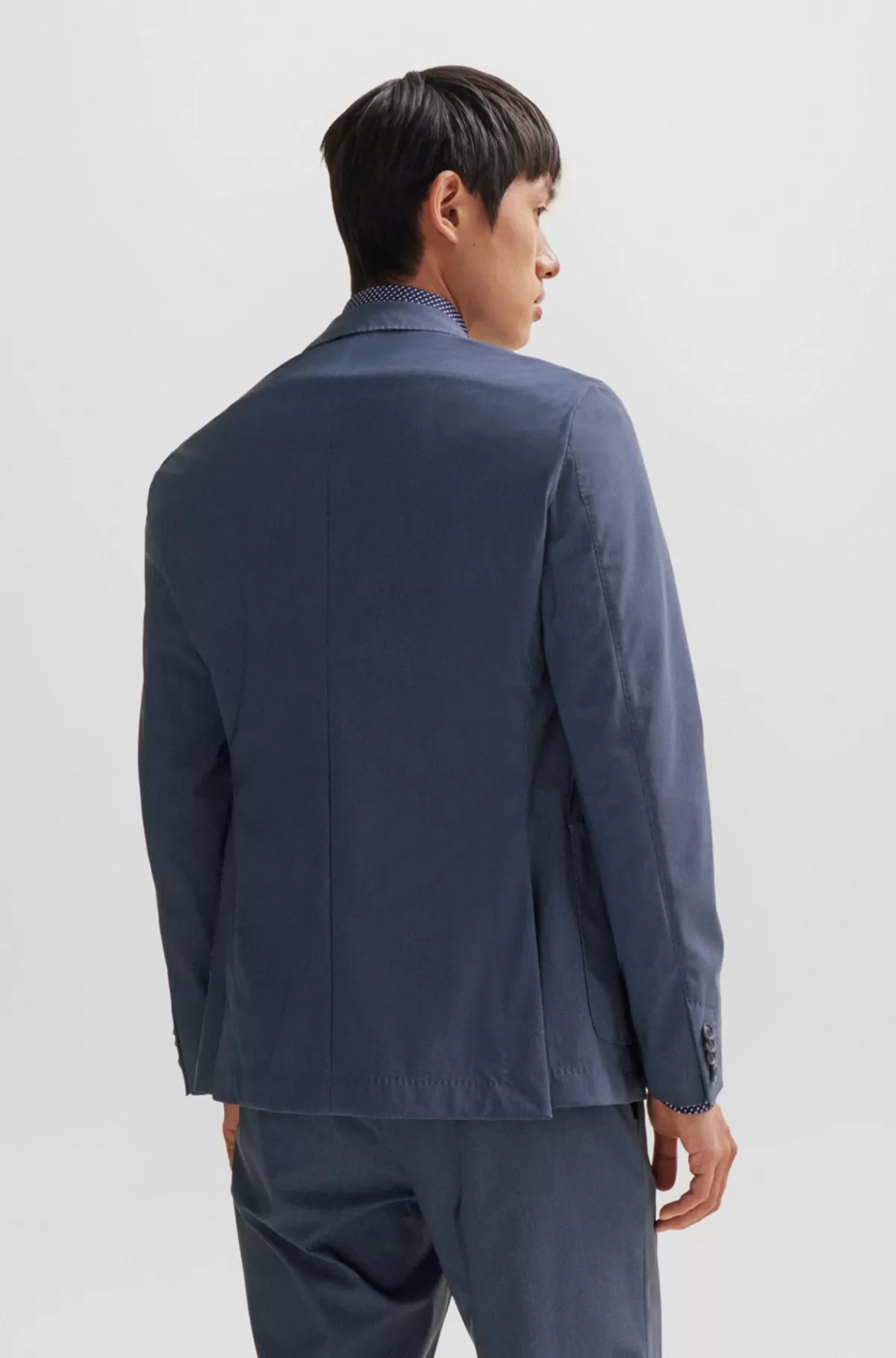 HUGO BOSS Slim Fit Jakke I Jersey Med Performance-stræk Og Mikromønster Mørkeblå Discount