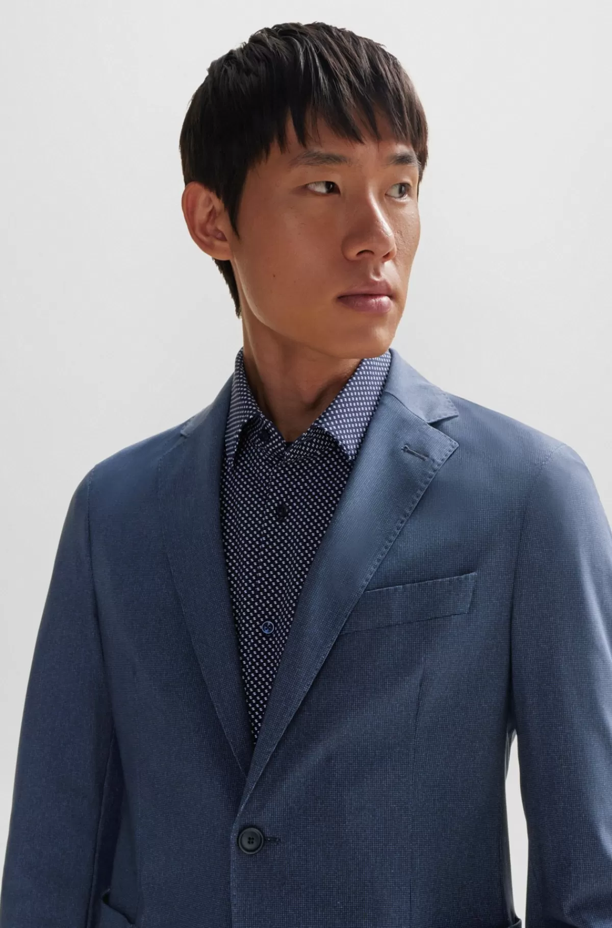 HUGO BOSS Slim Fit Jakke I Jersey Med Performance-stræk Og Mikromønster Mørkeblå Discount