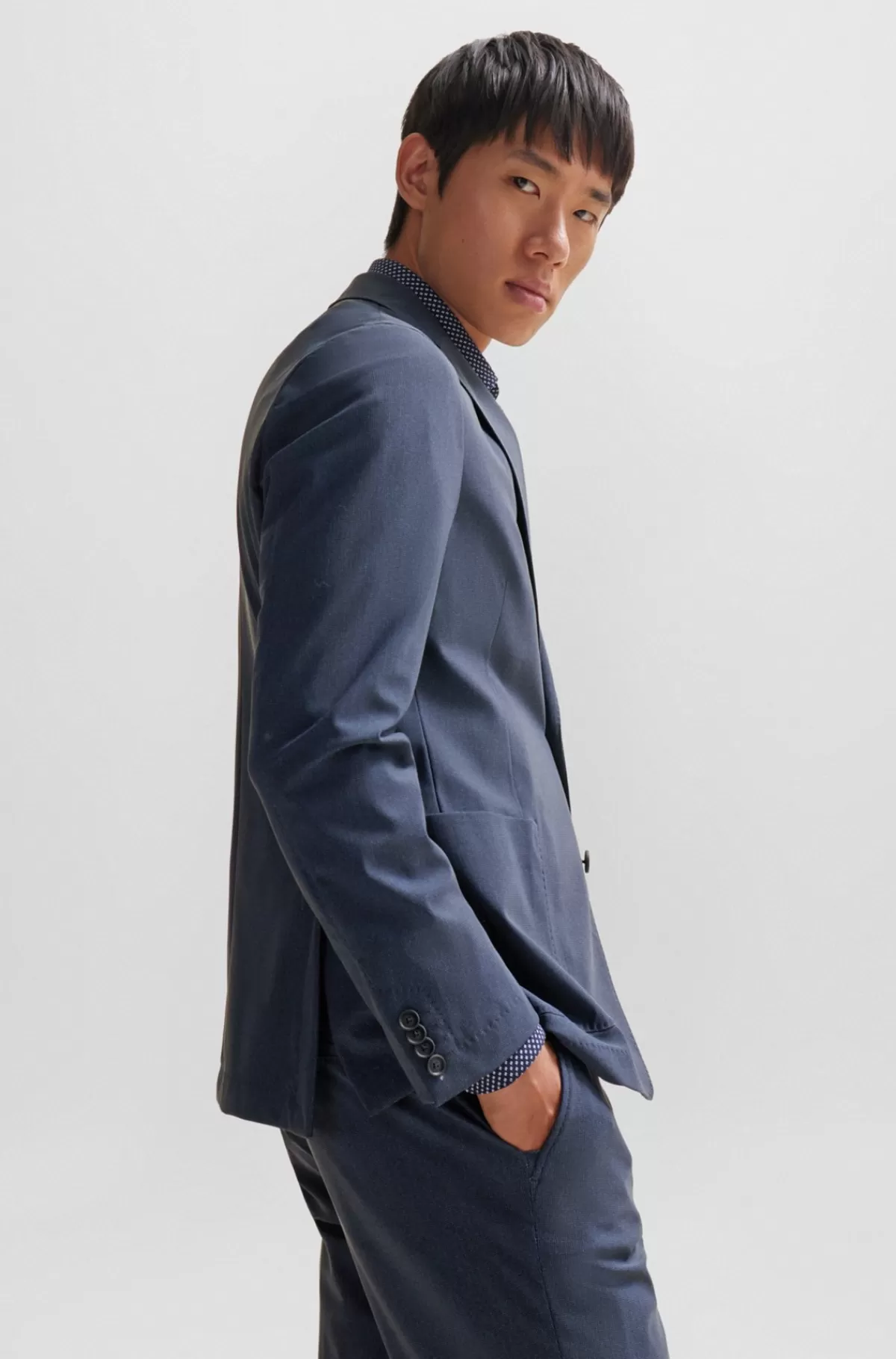 HUGO BOSS Slim Fit Jakke I Jersey Med Performance-stræk Og Mikromønster Mørkeblå Discount