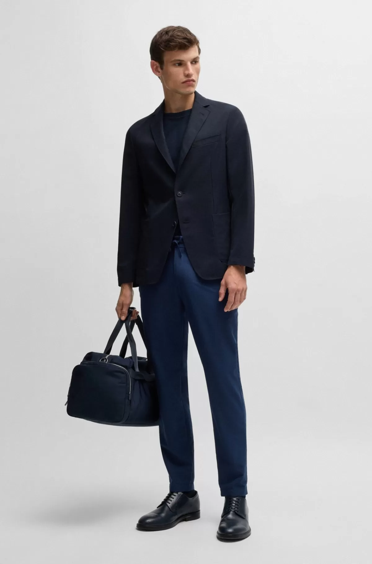 HUGO BOSS Slim Fit Jakke I Krølresistent Mesh Mørkeblå Cheap