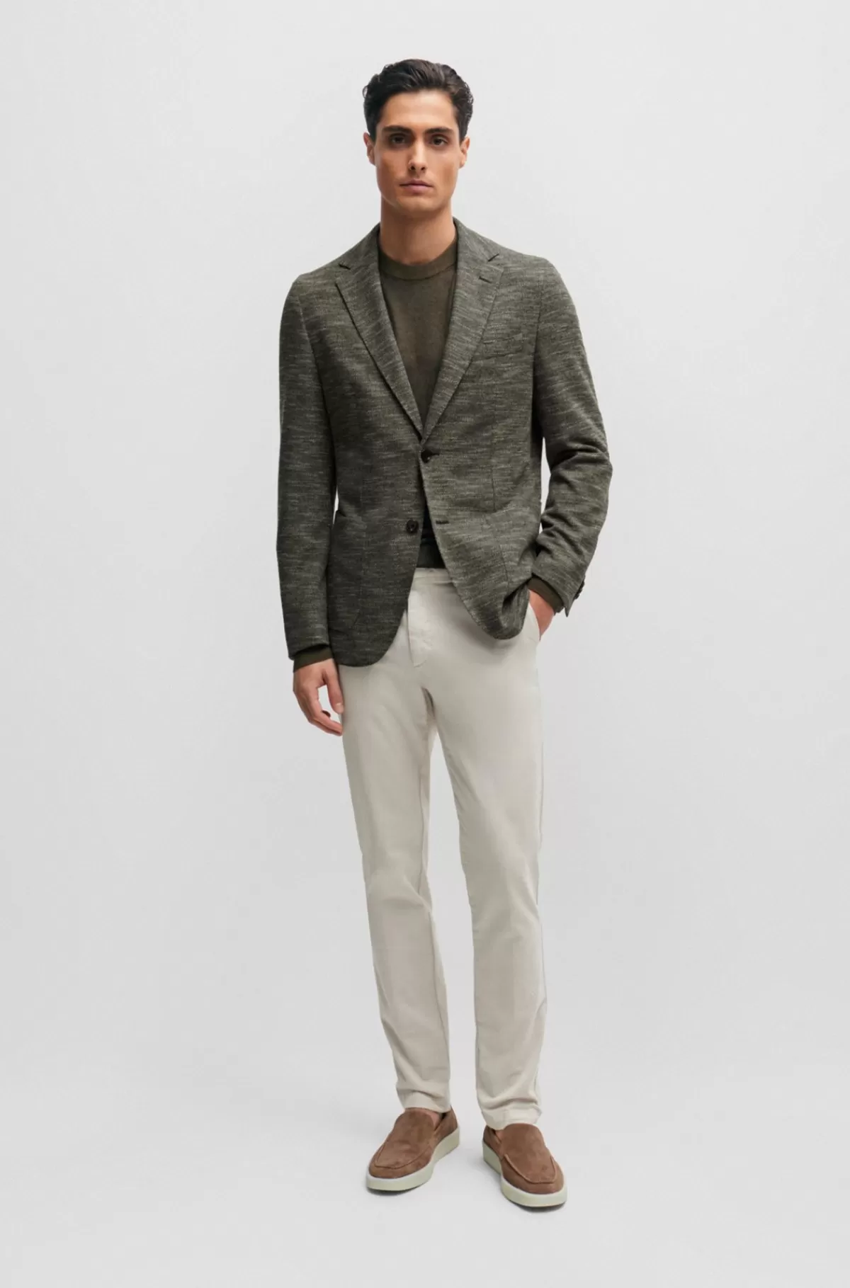 HUGO BOSS Slim Fit Jakke I Mikromønstret Jersey Med Stræk Mørkegrøn Flash Sale