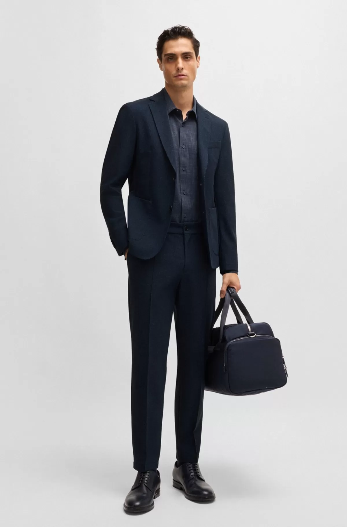 HUGO BOSS Slim Fit Jakke I Mikromønstret Stof Med Performance-stræk Mørkeblå Sale