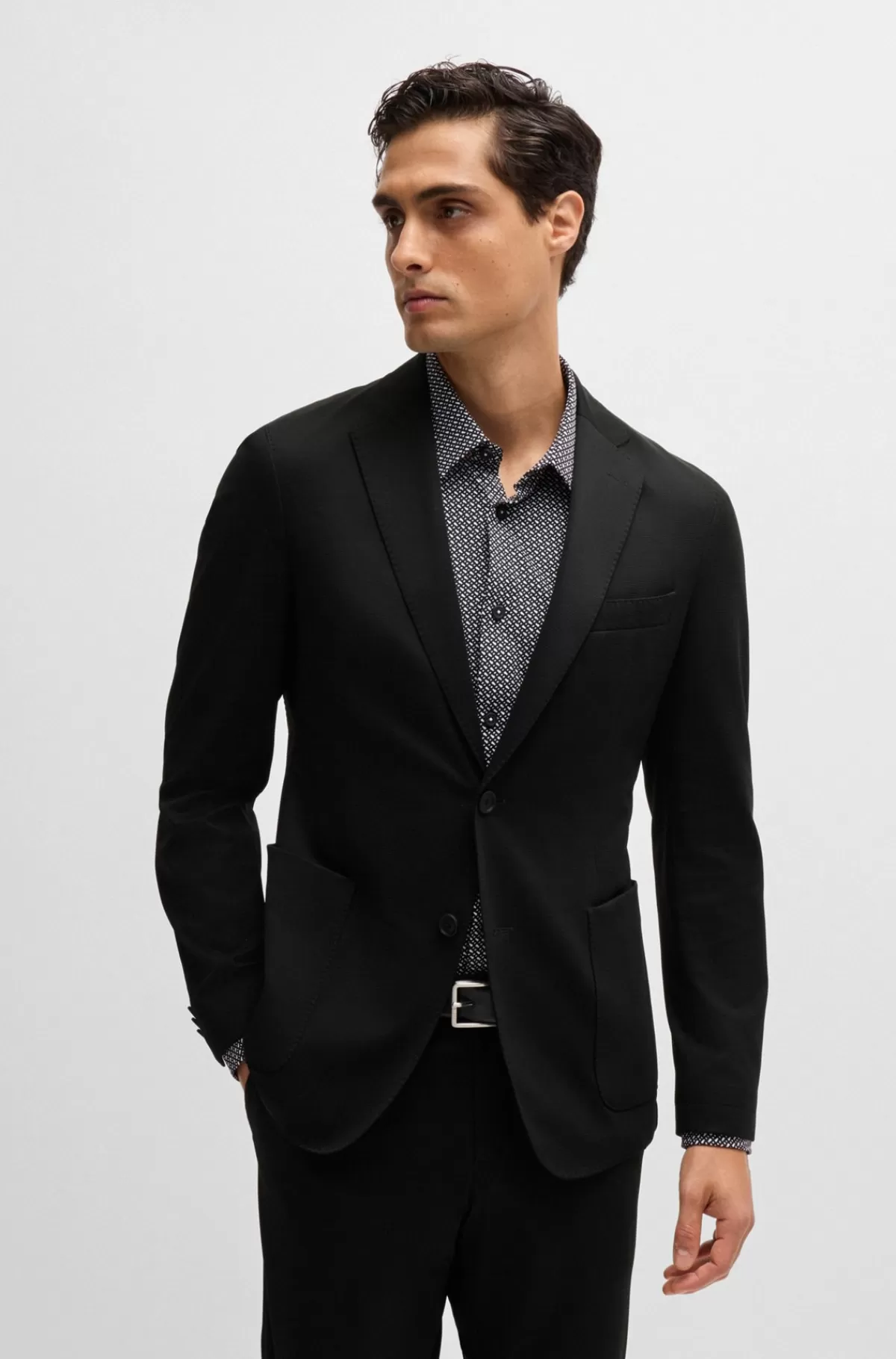 HUGO BOSS Slim Fit Jakke I Mønstret Jersey Med Performance-stræk Sort Cheap