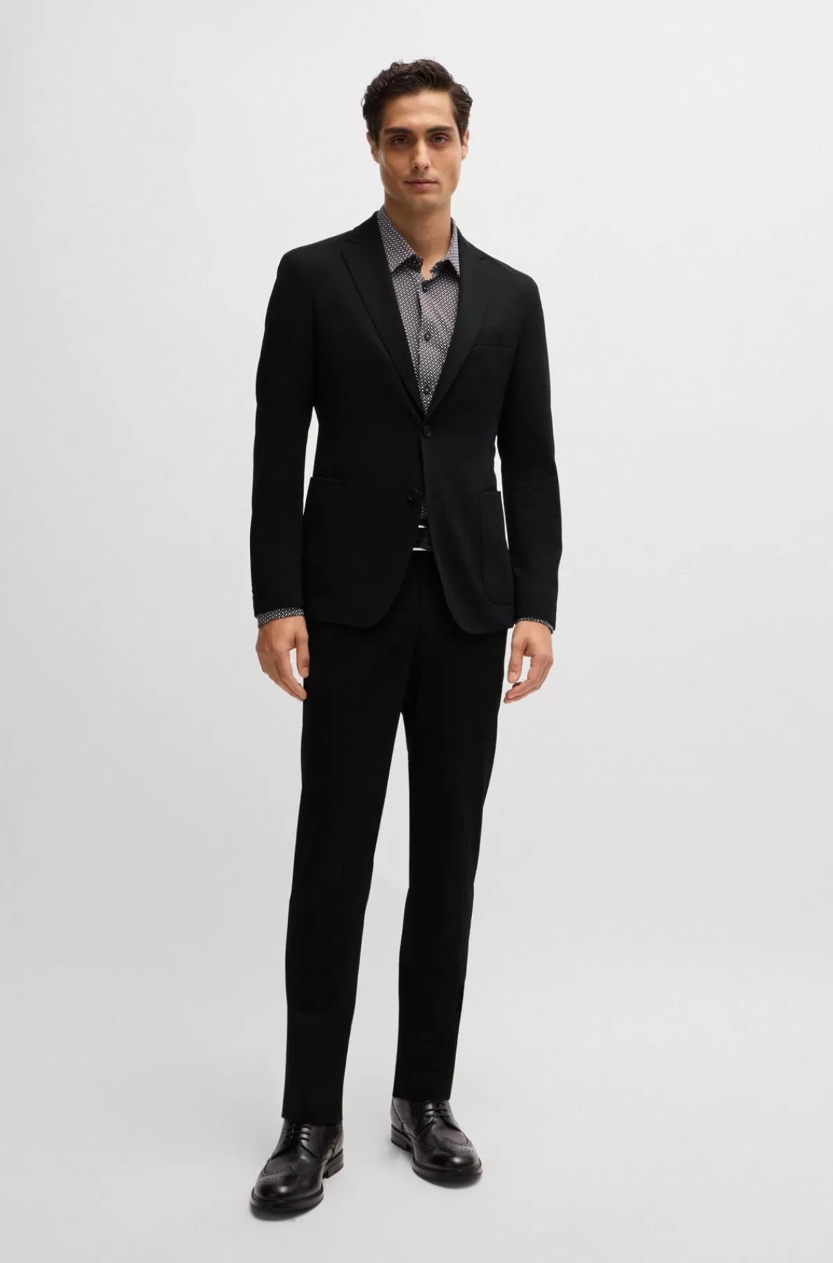 HUGO BOSS Slim Fit Jakke I Mønstret Jersey Med Performance-stræk Sort Cheap
