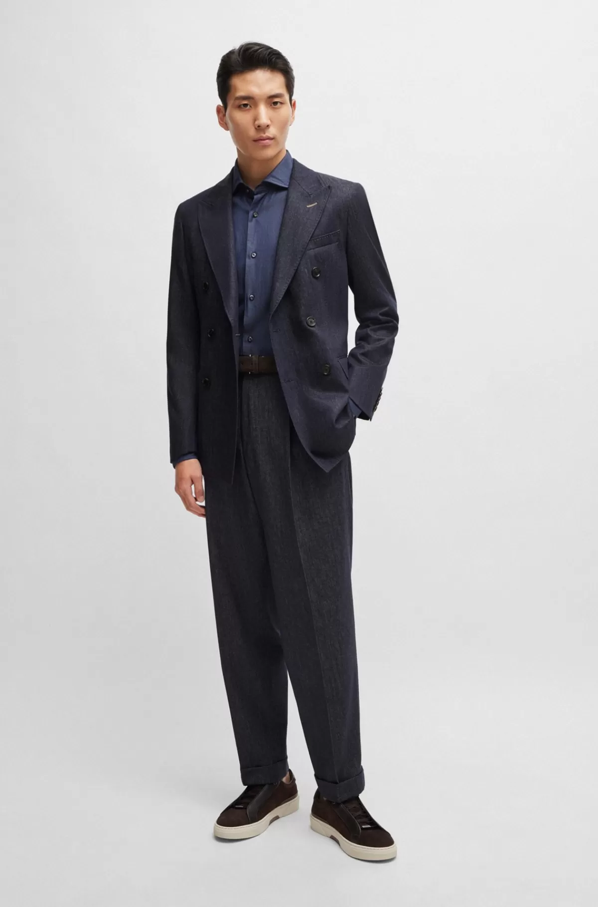HUGO BOSS Slim Fit Jakke I Ny Uld Med Denimeffekt Mørkeblå Outlet