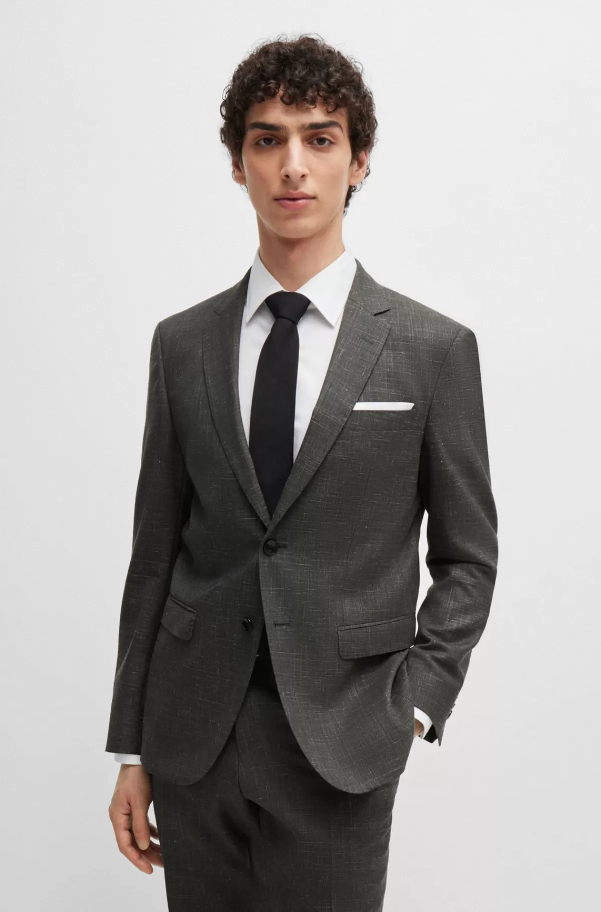 HUGO BOSS Slim Fit Jakke I Ny Uld Og Hør Lysegrøn Hot