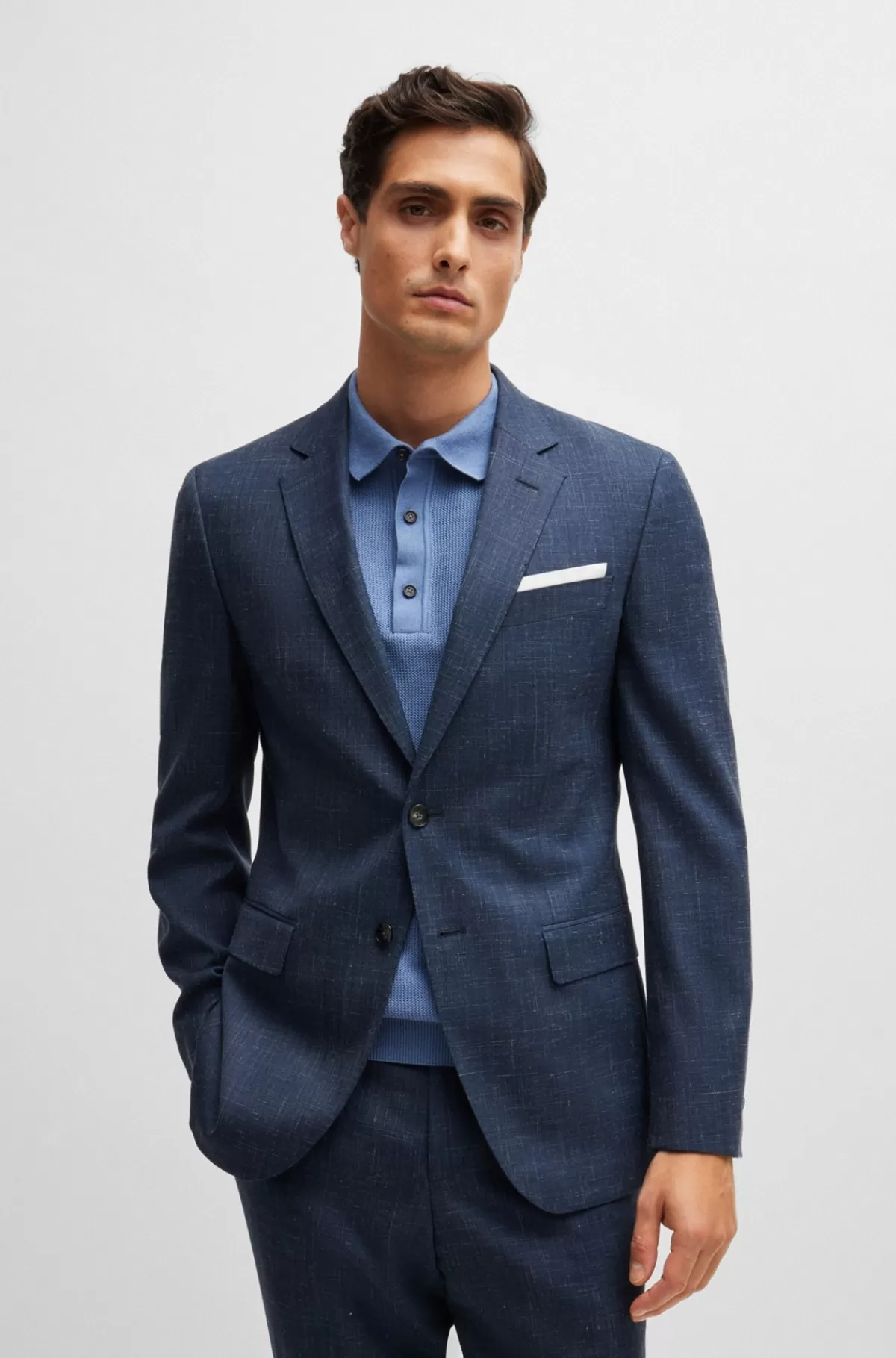 HUGO BOSS Slim Fit Jakke I Ny Uld Og Hør Mørkeblå Cheap