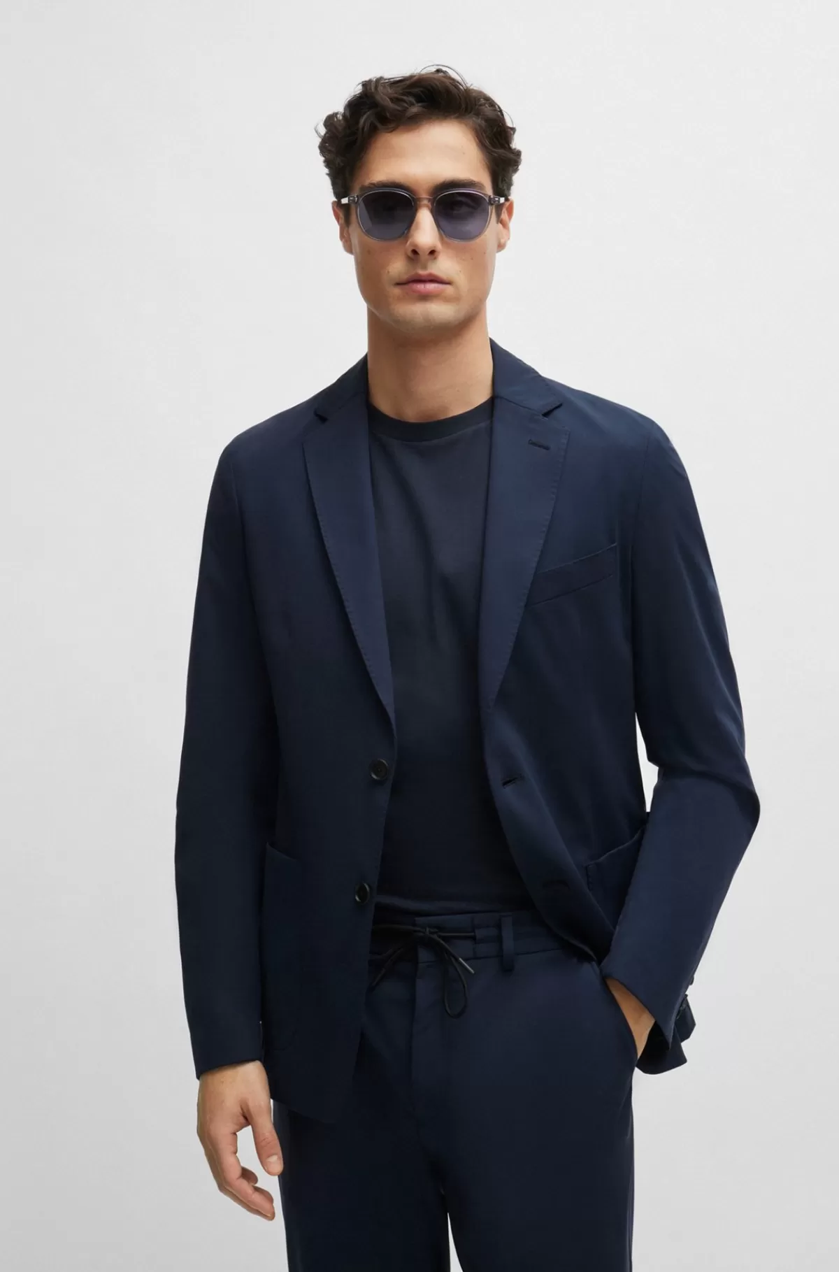 HUGO BOSS Slim Fit Jakke I Performance-jersey Med Stræk Mørkeblå Store