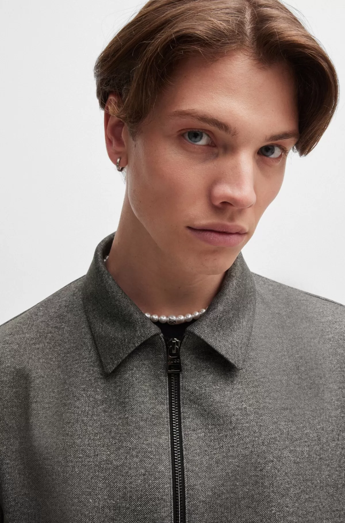 HUGO BOSS Slim Fit Jakke I Performance-jersey Med Stræk Og Print Mørkebrun Best