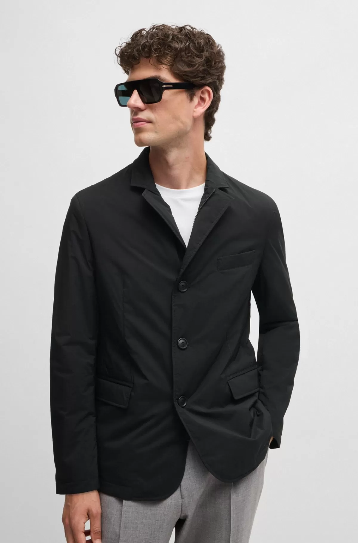 HUGO BOSS Slim Fit Jakke I Ripstopstof Med Performance-stræk Sort Best Sale