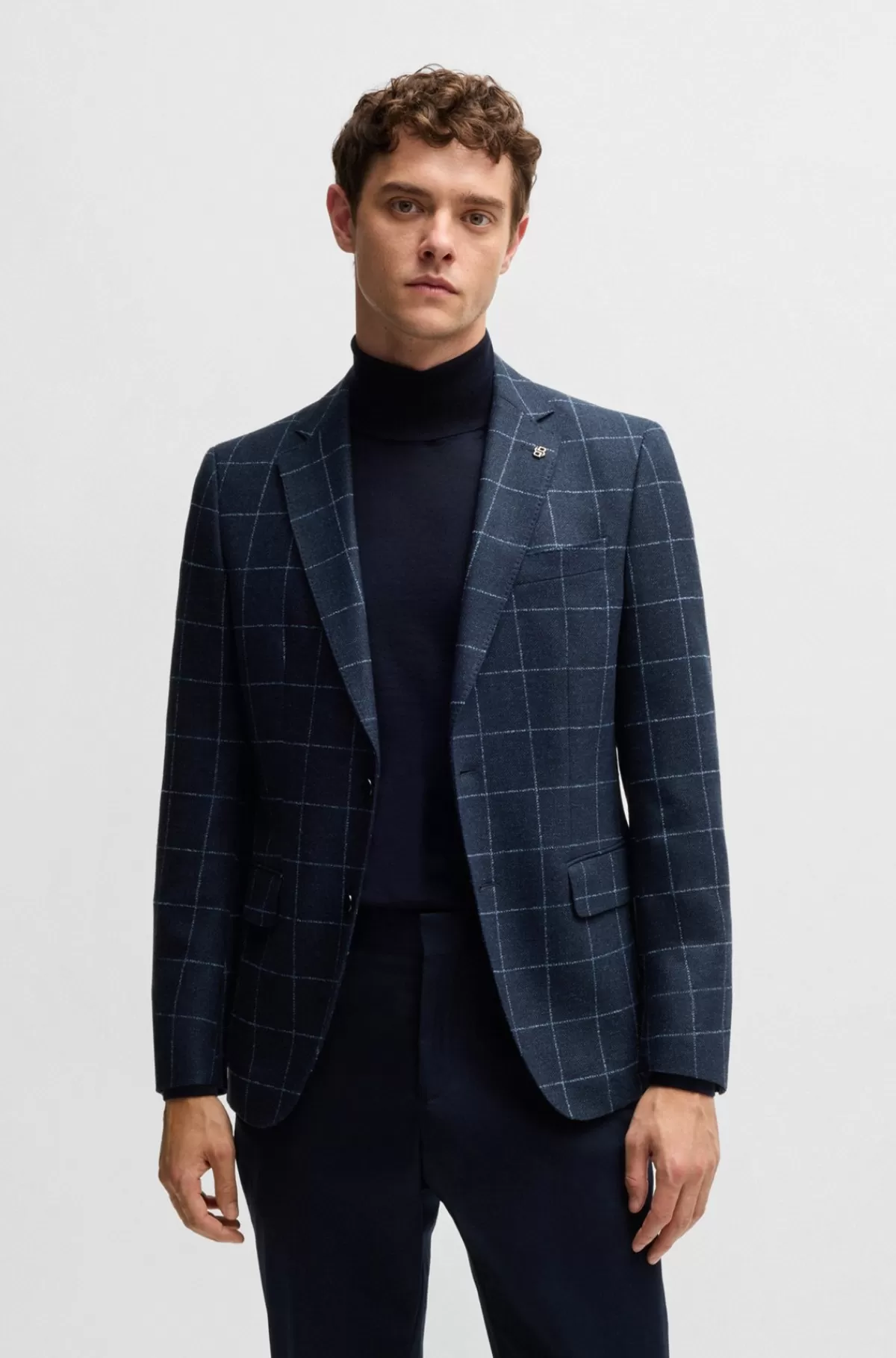HUGO BOSS Slim Fit Jakke I Ternet Uldblanding Mørkeblå Fashion