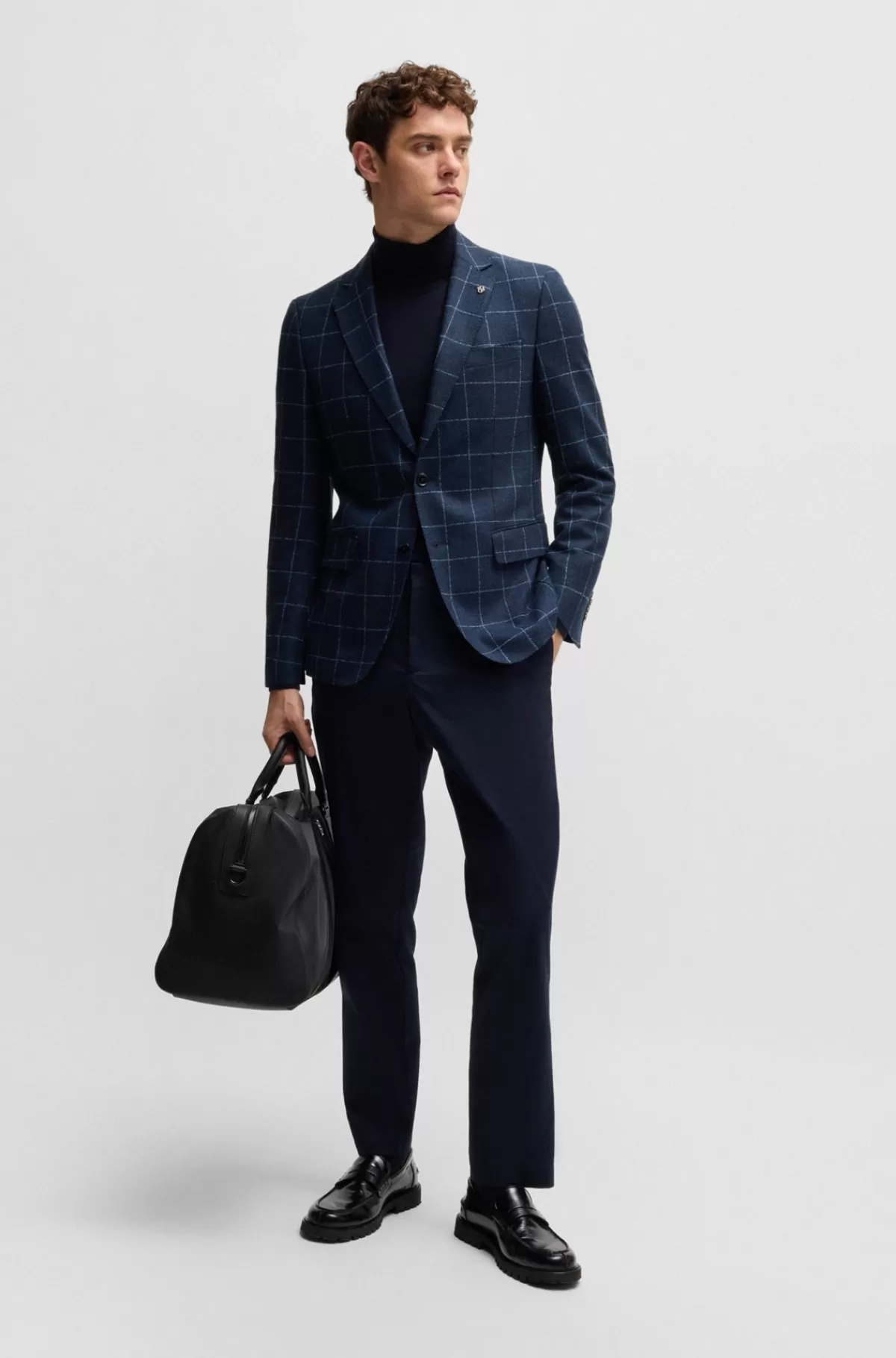 HUGO BOSS Slim Fit Jakke I Ternet Uldblanding Mørkeblå Fashion