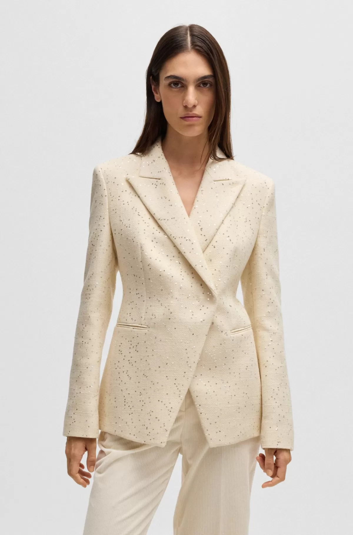 HUGO BOSS Slim Fit Jakke I Tweed Med Pailletter Lys beige Cheap