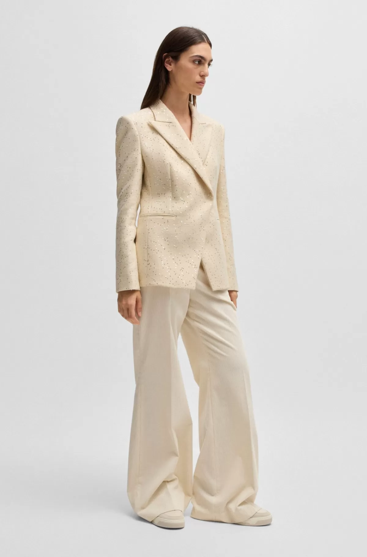 HUGO BOSS Slim Fit Jakke I Tweed Med Pailletter Lys beige Cheap
