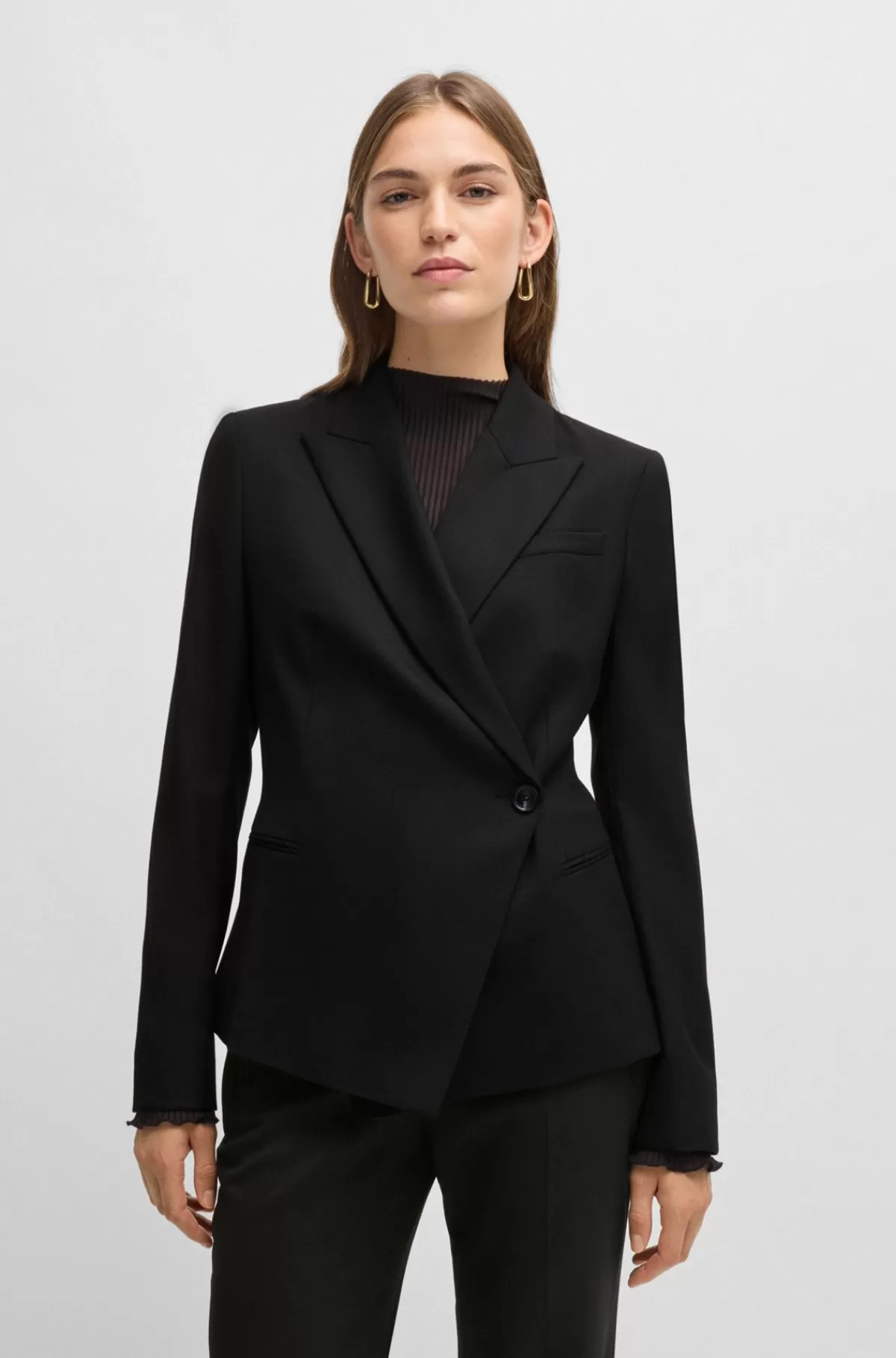 HUGO BOSS Slim Fit Jakke I Twillvævet Uldblanding Sort Discount