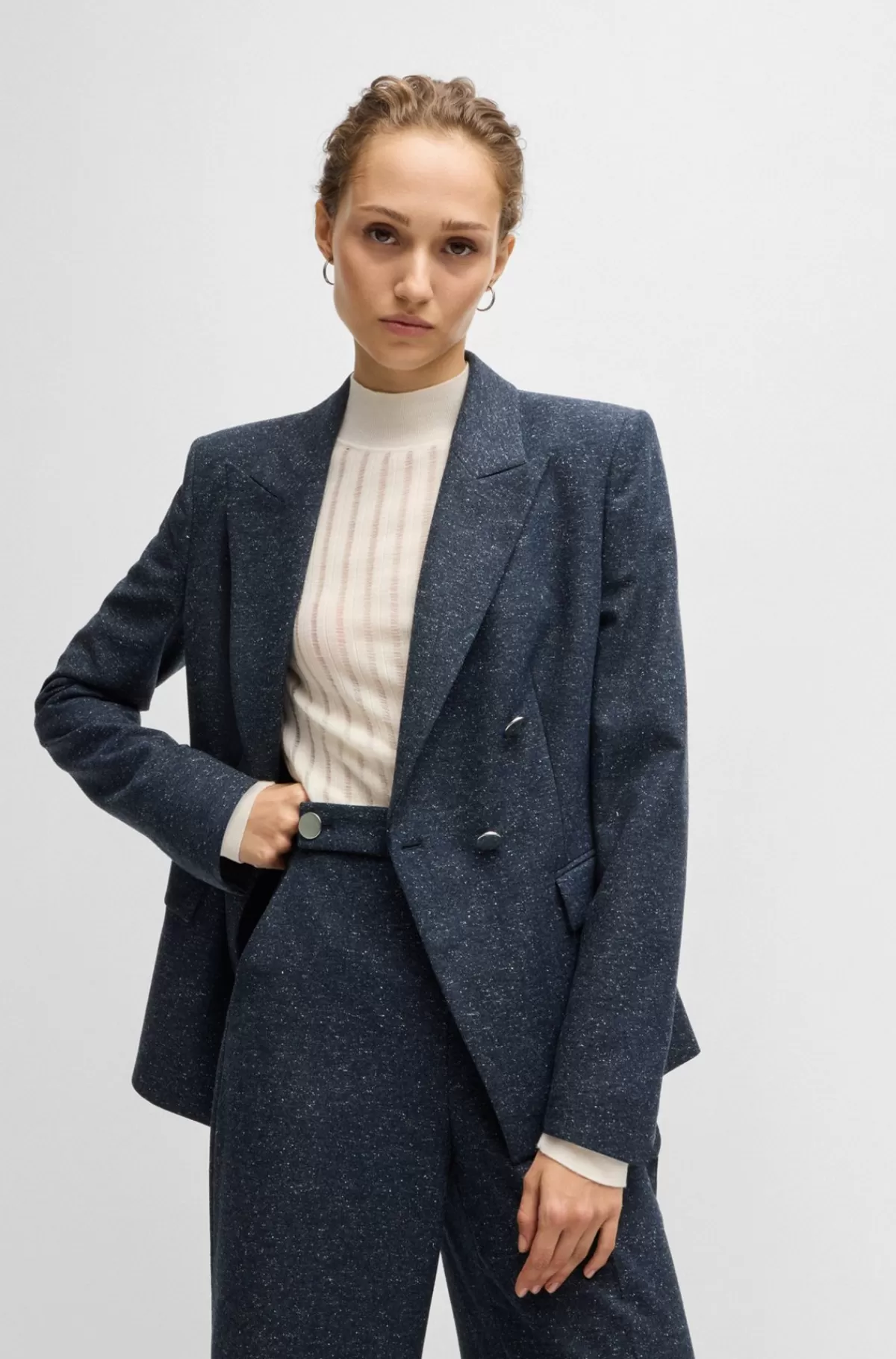 HUGO BOSS Slim Fit Jakke I Uldblanding Med Mikromønster Mørkeblå Discount