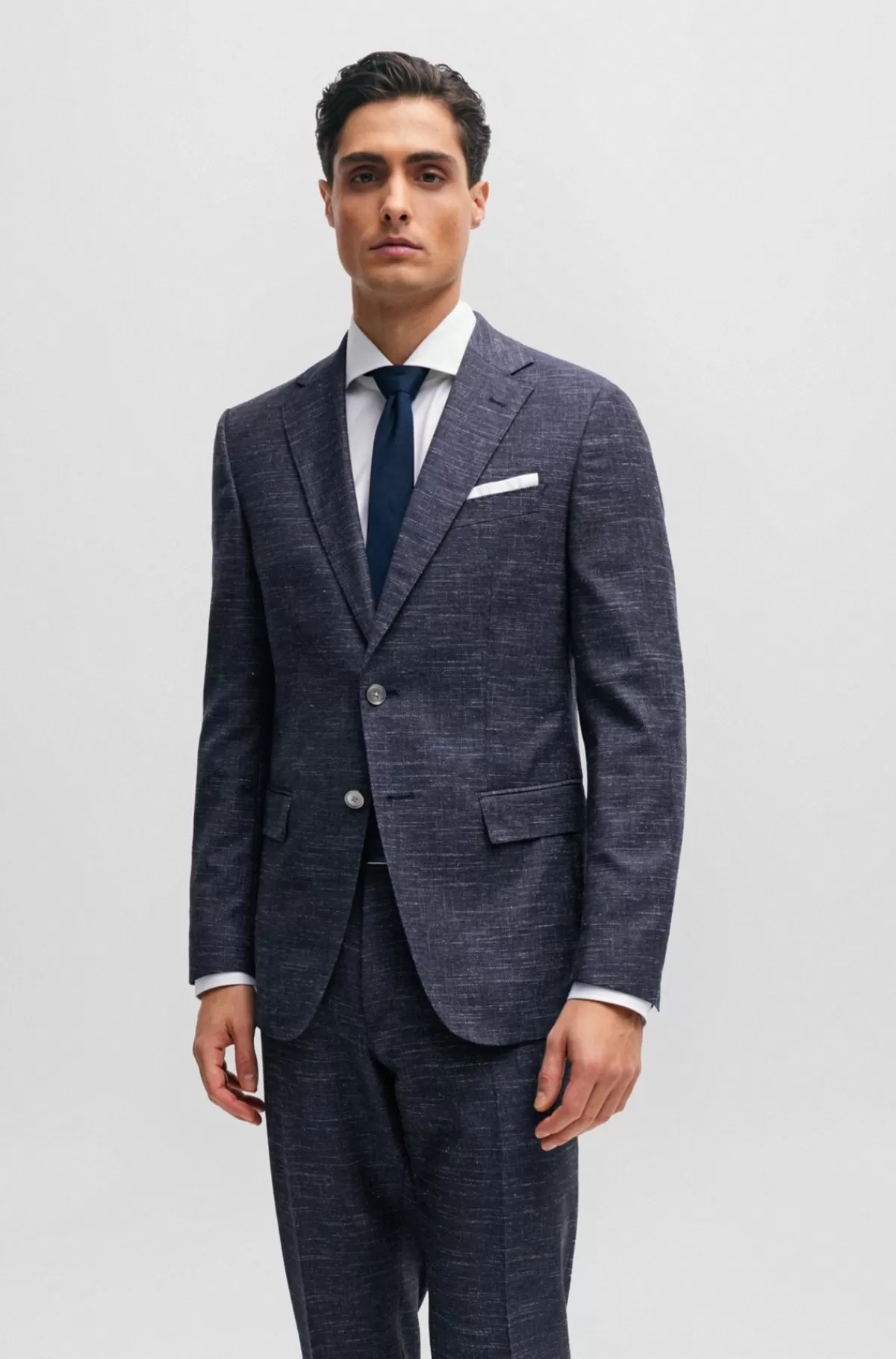 HUGO BOSS Slim Fit Jakke I Uldblanding Med Mønster Mørkeblå Best Sale