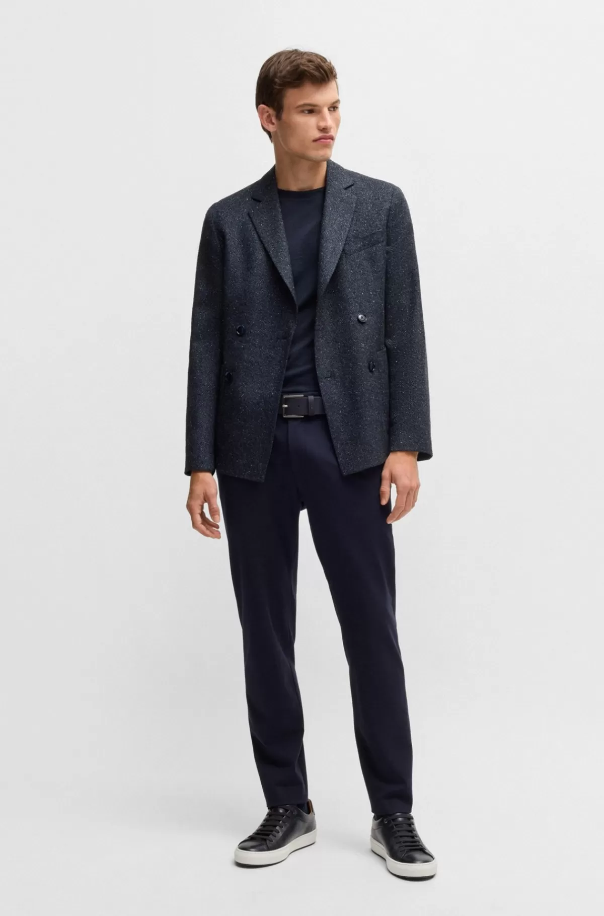 HUGO BOSS Slim Fit Jakke I Uldblanding Med Sildebensmønster Mørkeblå Shop