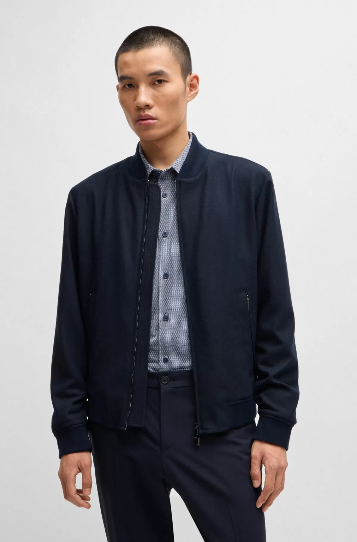 HUGO BOSS Slim Fit Jakke Med Tovejs-lynlås Foran Mørkeblå Discount