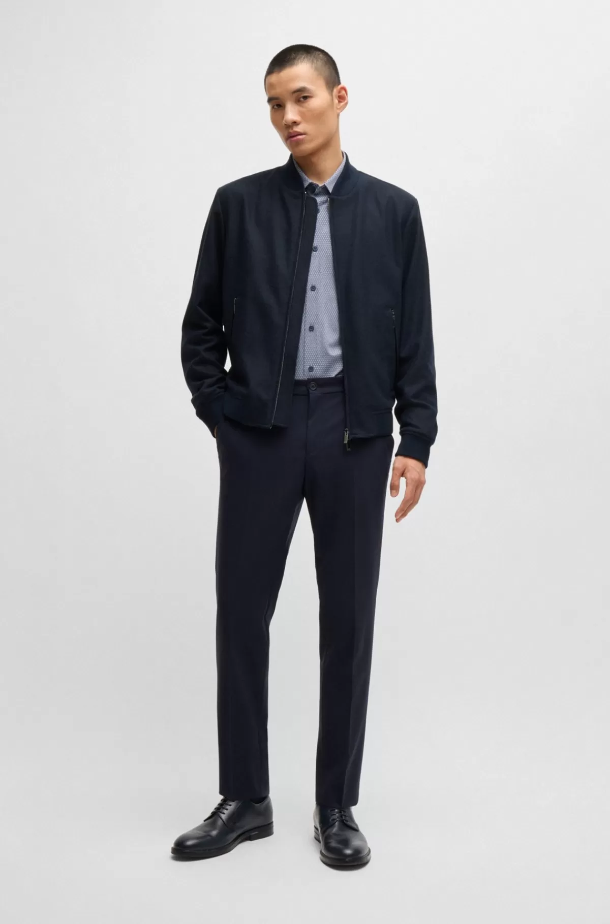 HUGO BOSS Slim Fit Jakke Med Tovejs-lynlås Foran Mørkeblå Discount