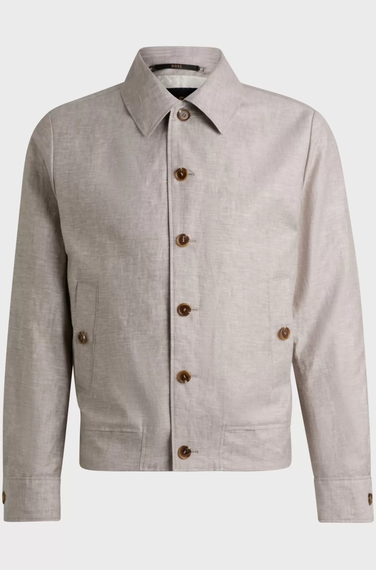 HUGO BOSS Slim Fit Jakke Vævet I Sildebensmønster Af Hør Og Silke Beige Cheap