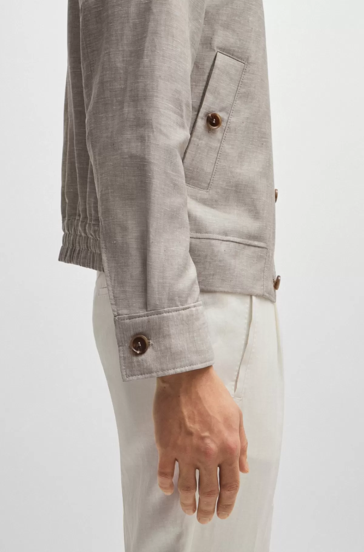 HUGO BOSS Slim Fit Jakke Vævet I Sildebensmønster Af Hør Og Silke Beige Cheap
