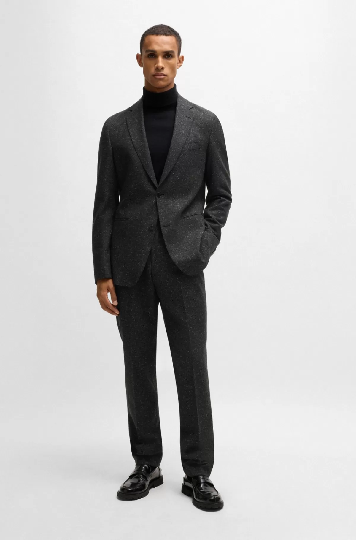 HUGO BOSS Slim Fit Jakkesæt I Mikroternet Uldblanding Sort Discount