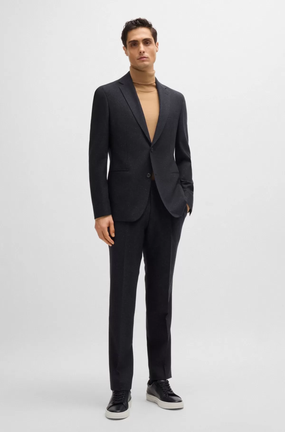 HUGO BOSS Slim Fit Jakkesæt I Mikroternet Uldblanding Mørkeblå Best