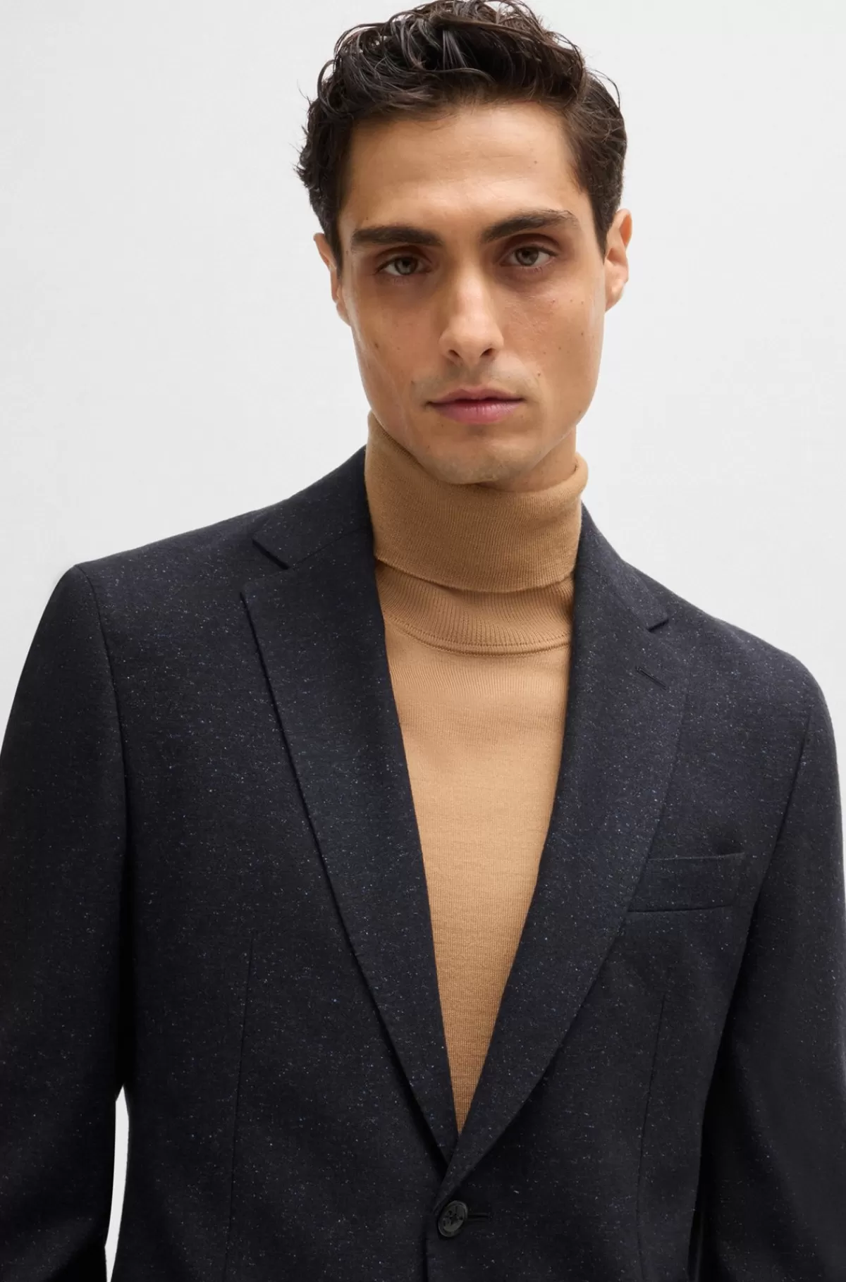 HUGO BOSS Slim Fit Jakkesæt I Mikroternet Uldblanding Mørkeblå Best