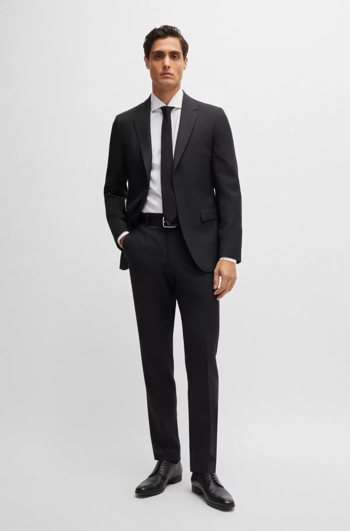 HUGO BOSS Slim Fit Jakkesæt I Ny Uld Med Mikromønster Sort New