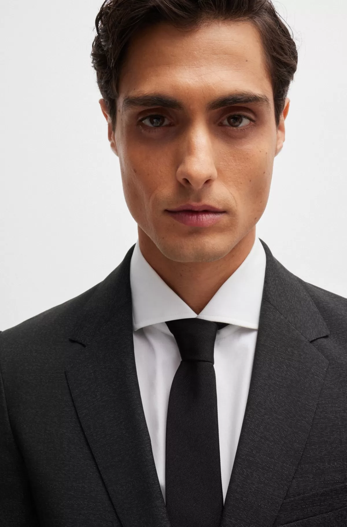 HUGO BOSS Slim Fit Jakkesæt I Ny Uld Med Mikromønster Sort New
