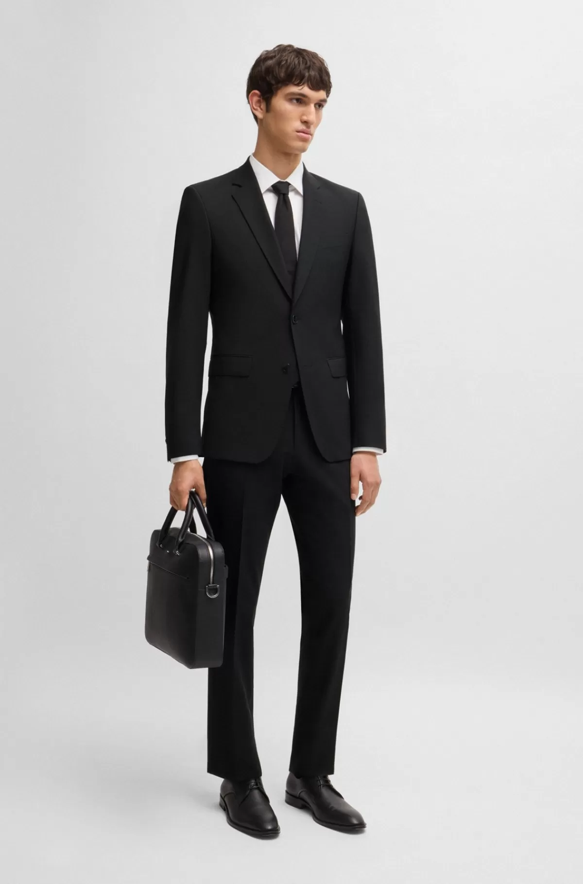 HUGO BOSS Slim Fit Jakkesæt I Ny Uld Med Stræk Sort Flash Sale