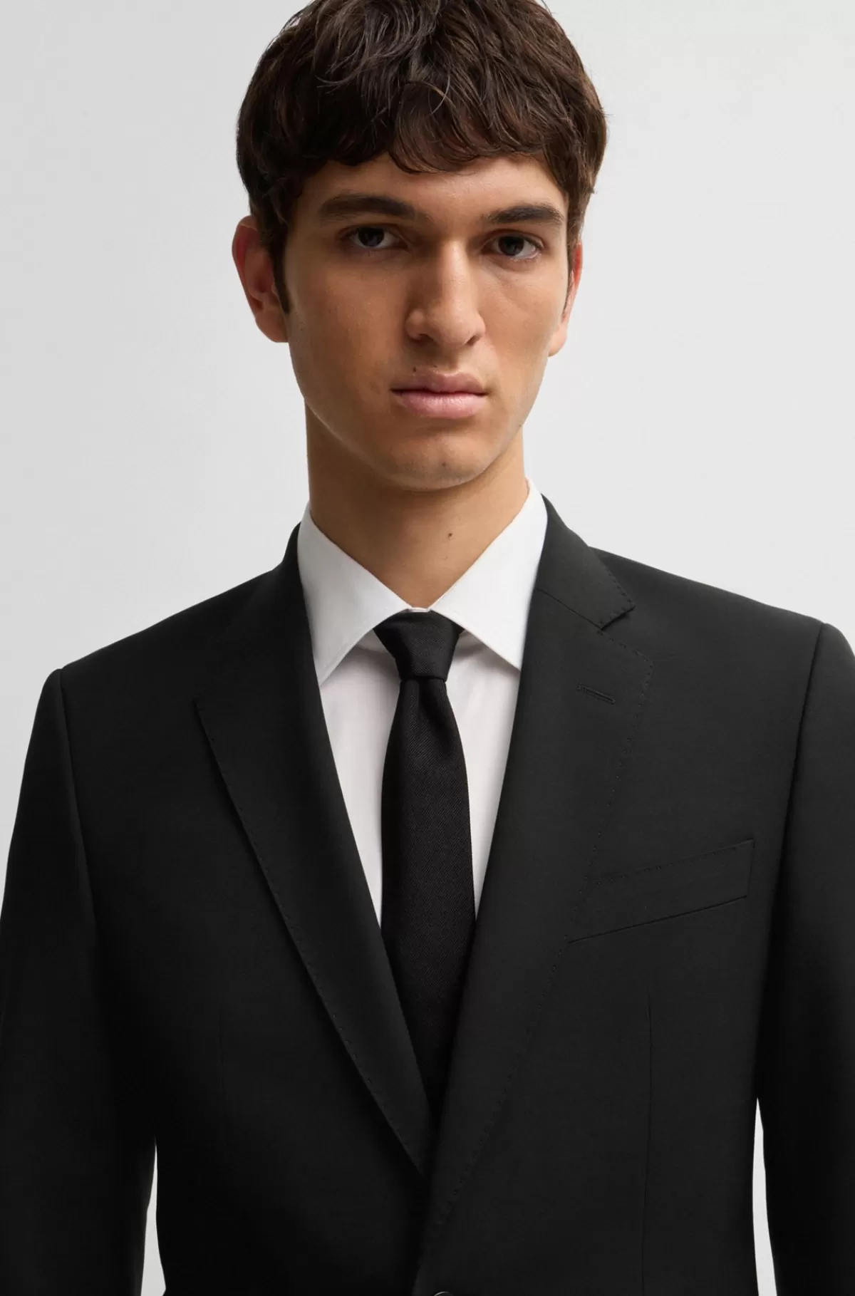 HUGO BOSS Slim Fit Jakkesæt I Ny Uld Med Stræk Sort Flash Sale