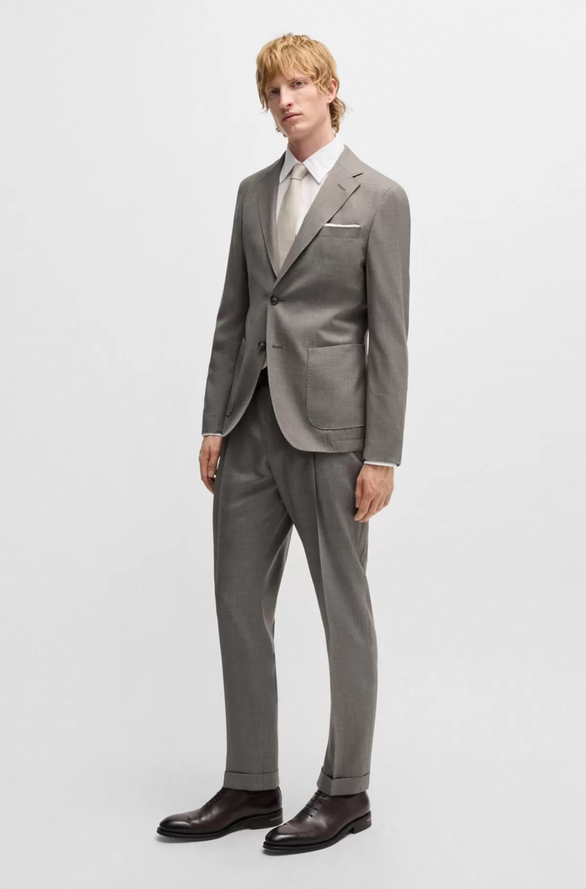 HUGO BOSS Slim Fit Jakkesæt I Oversnoet Ny Uld Grå Discount