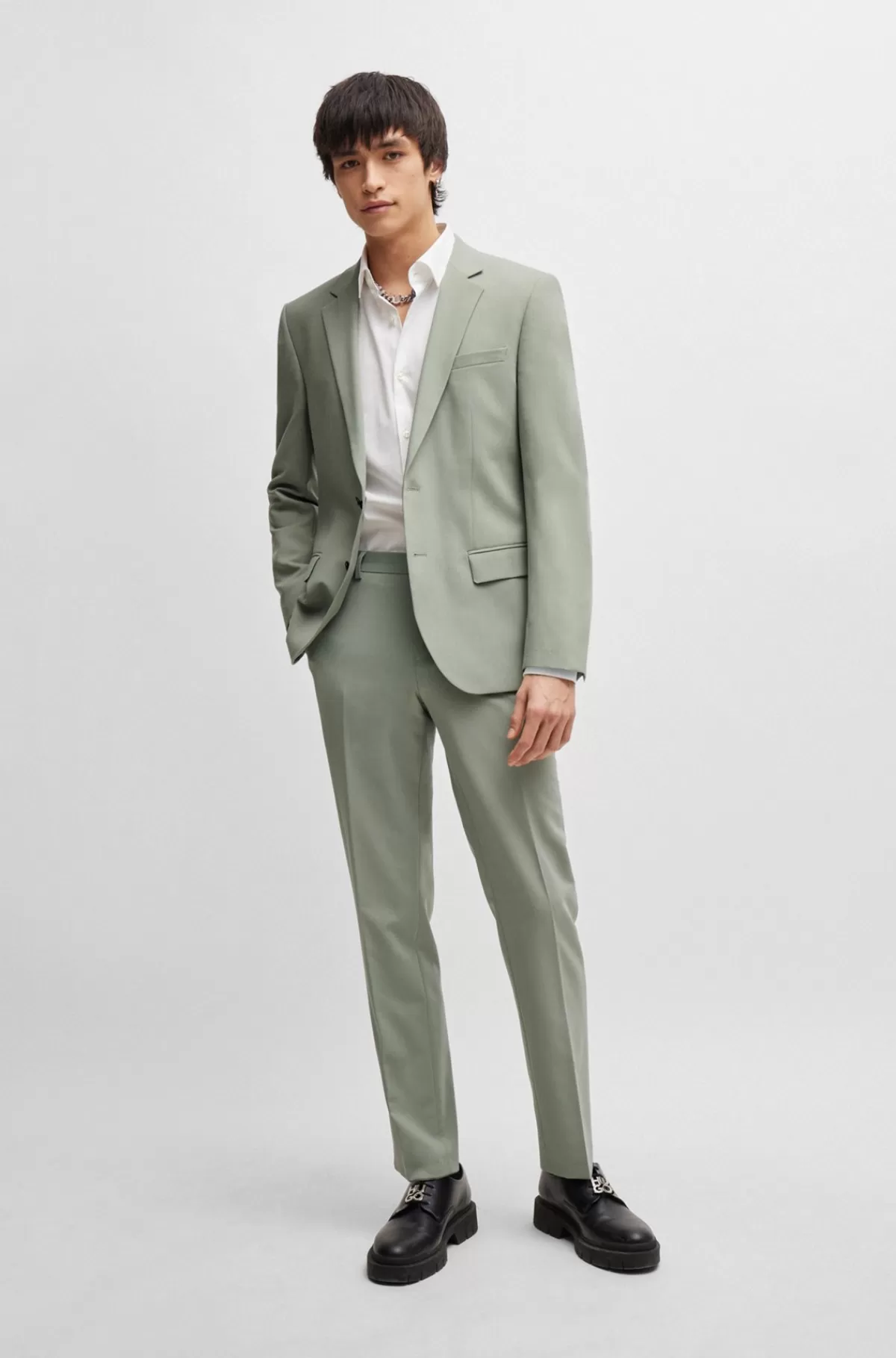 HUGO BOSS Slim Fit Jakkesæt I Performance-stof Med Stræk Lysegrøn Hot