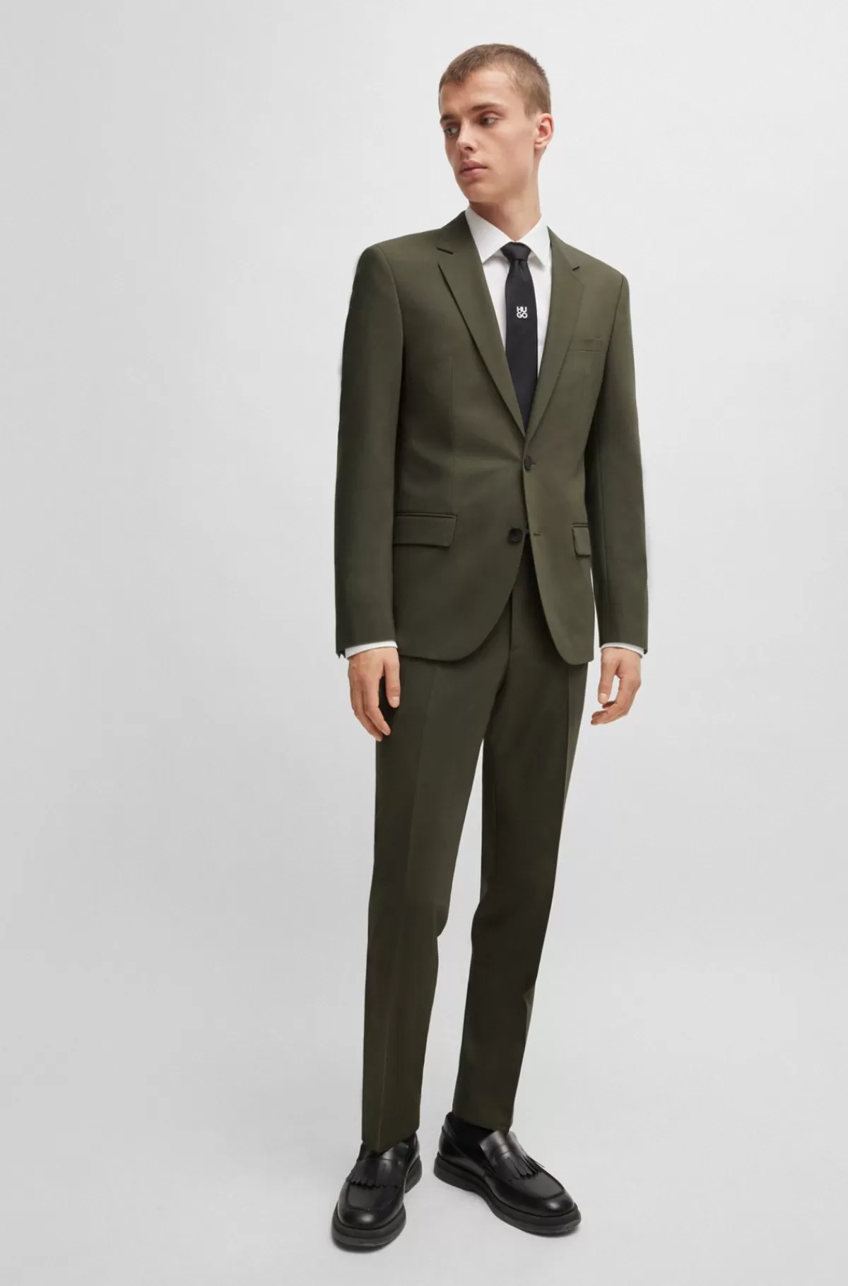 HUGO BOSS Slim Fit Jakkesæt I Performance-stof Med Stræk Kaki Discount
