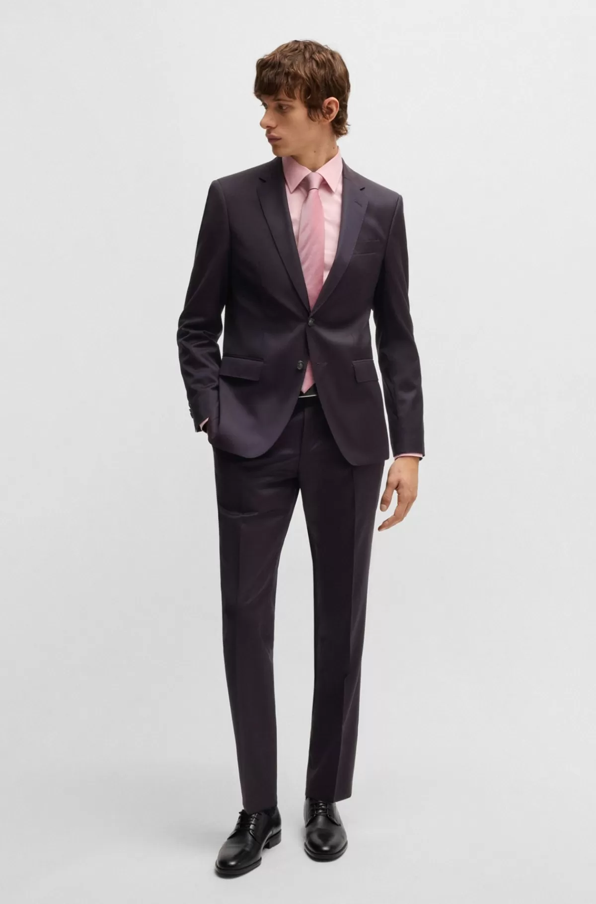 HUGO BOSS Slim Fit Jakkesæt I Sergevævet Performancemateriale Af Ny Uld Mørklilla Hot