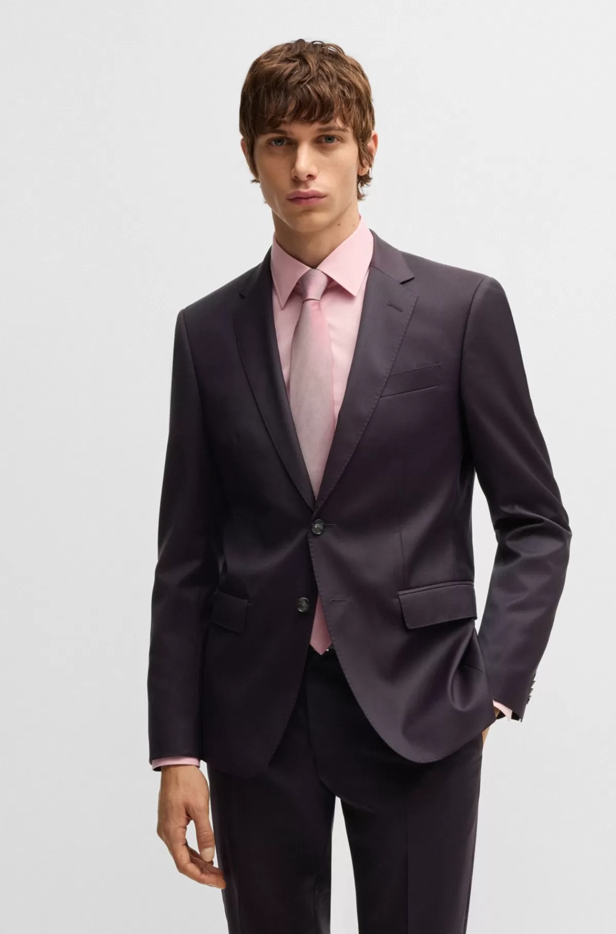 HUGO BOSS Slim Fit Jakkesæt I Sergevævet Performancemateriale Af Ny Uld Mørklilla Hot