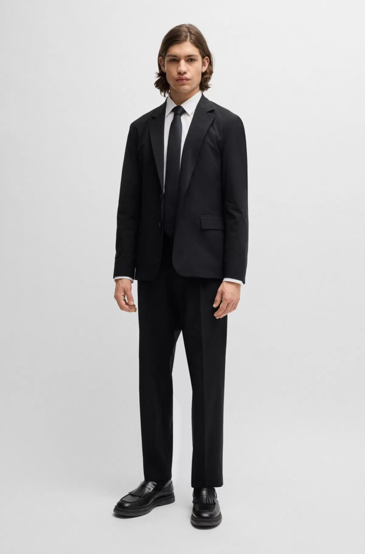 HUGO BOSS Slim Fit Jakkesæt I Stof Med Performance-stræk, Der Nemt Kan Pakkes Sort Outlet