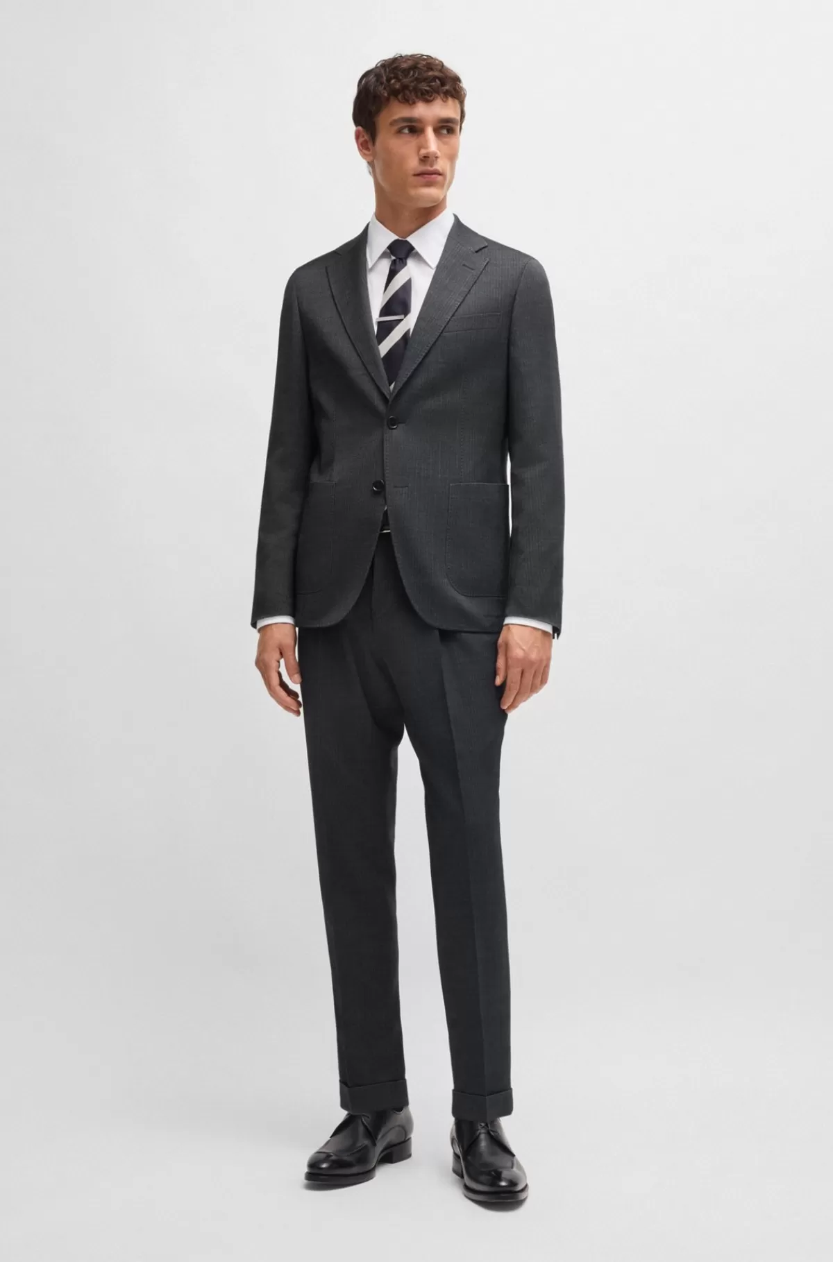 HUGO BOSS Slim Fit Jakkesæt I Stribet Uldblanding Sort Hot